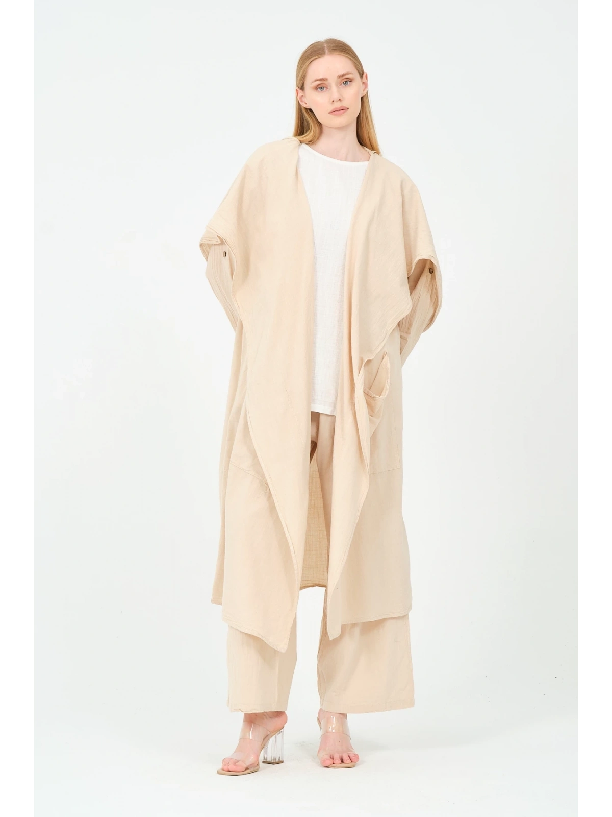 kapüşonlu kimono pantolon takım