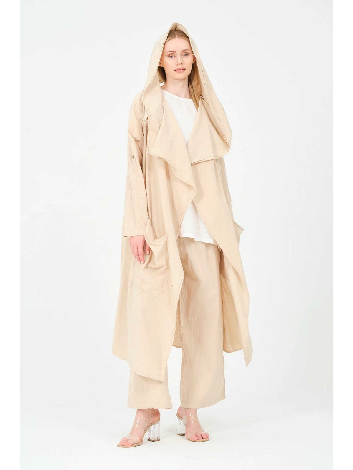 kapüşonlu kimono pantolon takım