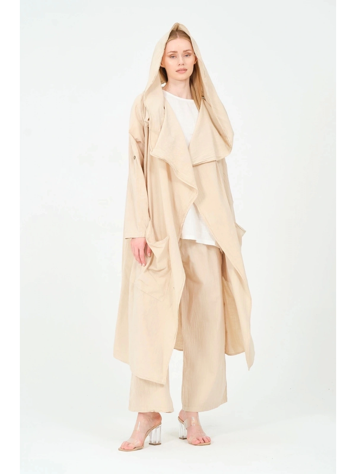 Kapüşonlu pantolon kimono takım
