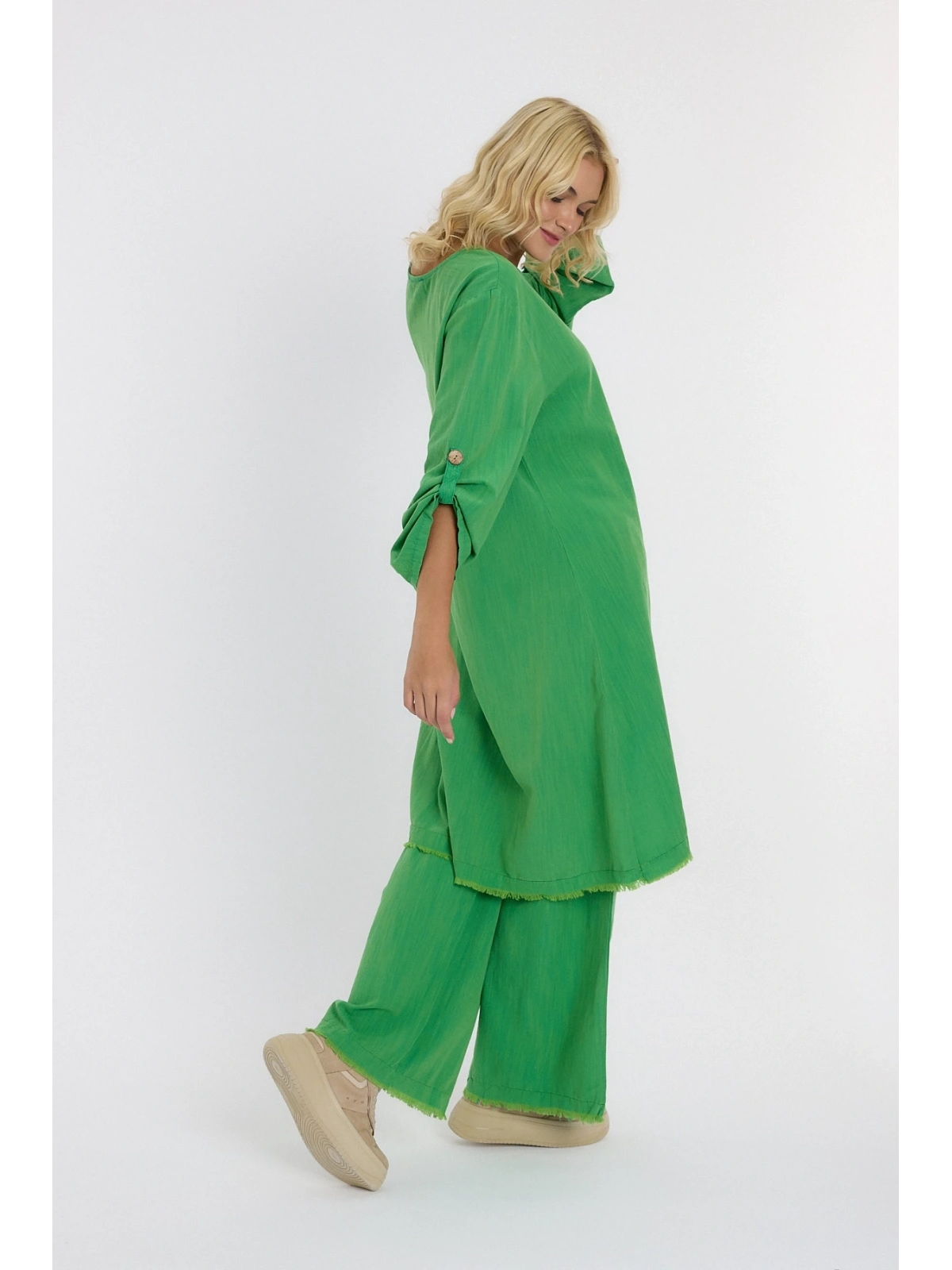 Keten düğmeli oversize italyan ikili takım-Yeşil