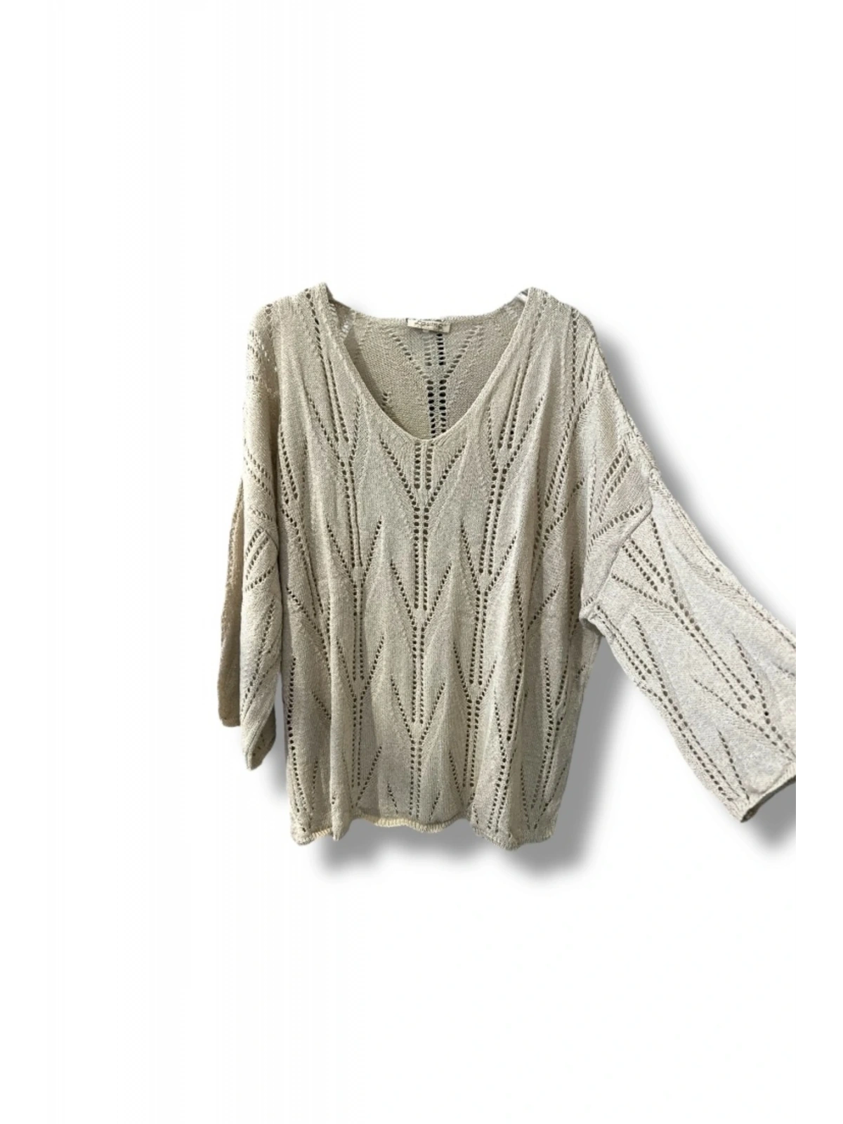 Oversize Ajurlu Merserize Triko Bluz Kadın V Yaka (38-52 Beden Uyumlu)