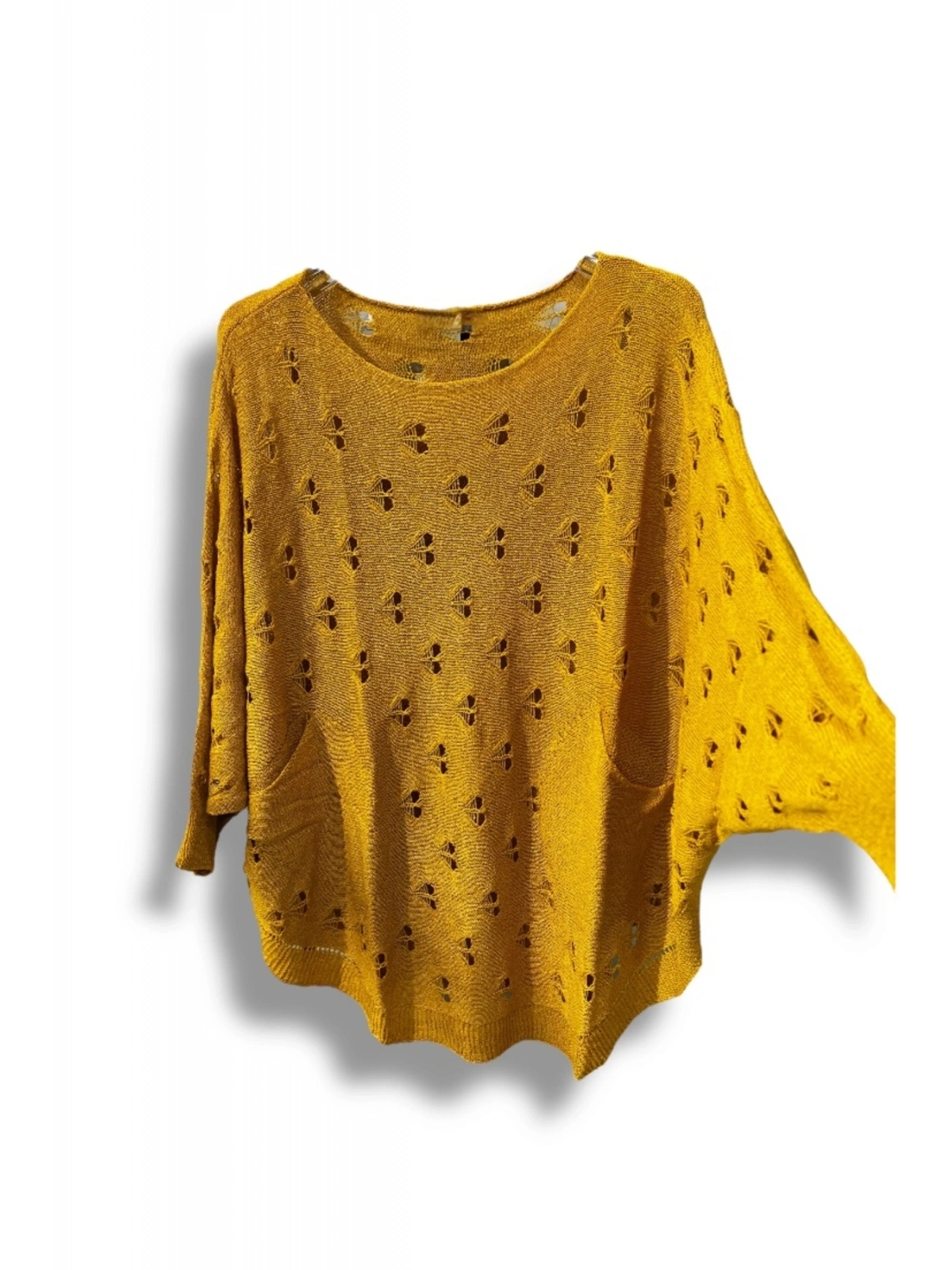 Oversize Merserize Triko Bluz - Delikli Desenli Kazak (38-52 Beden)