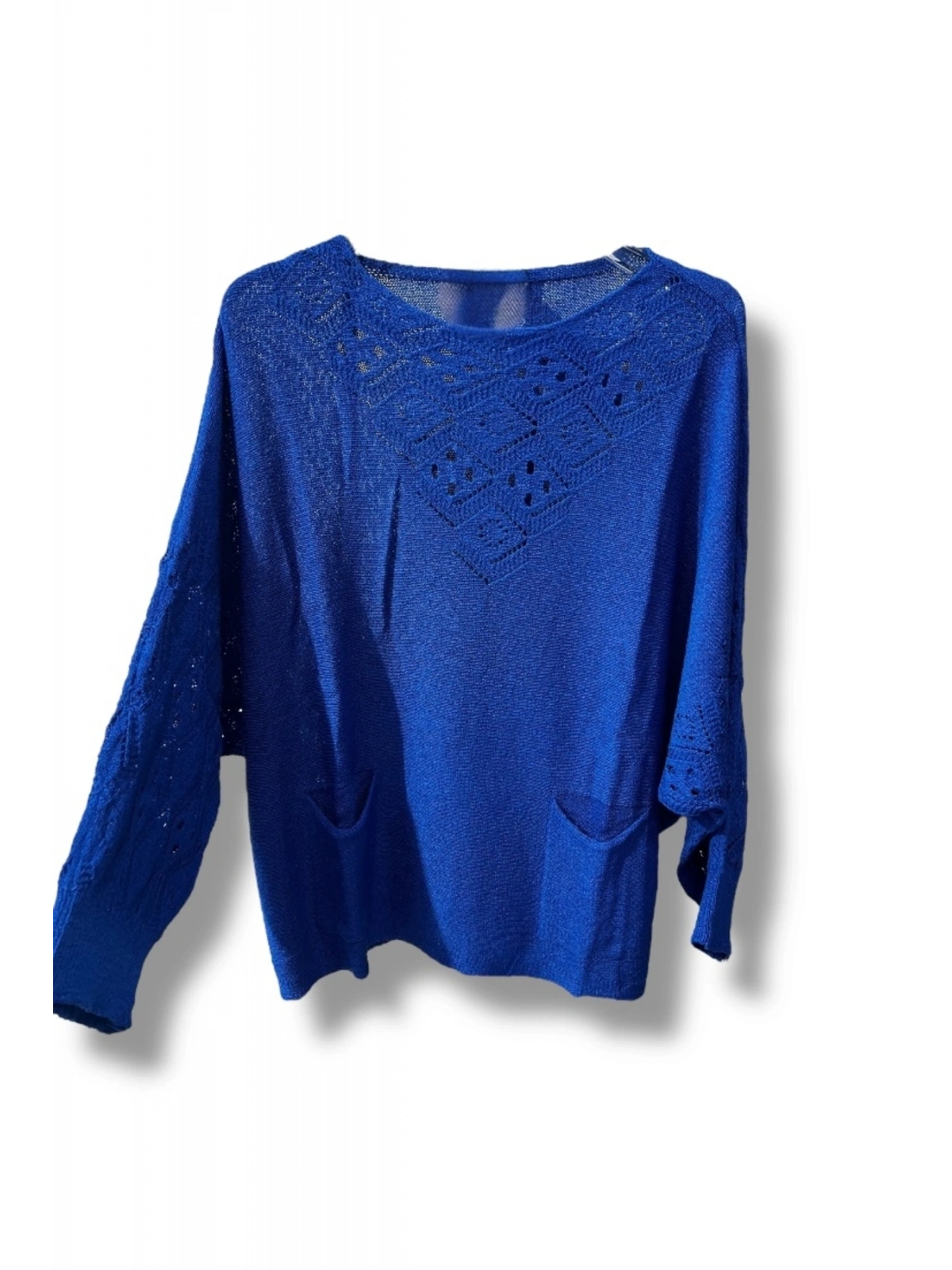 Oversize Merserize Triko Cepli ve Ajurlu Tasarım Bluz (38-52 uyumlu)