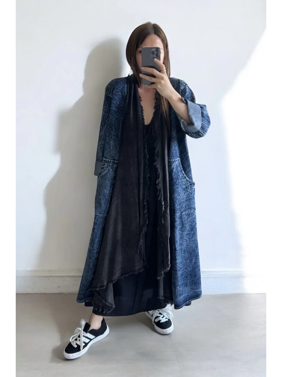 Pamuk Garnili Kot Kaftan-Siyah