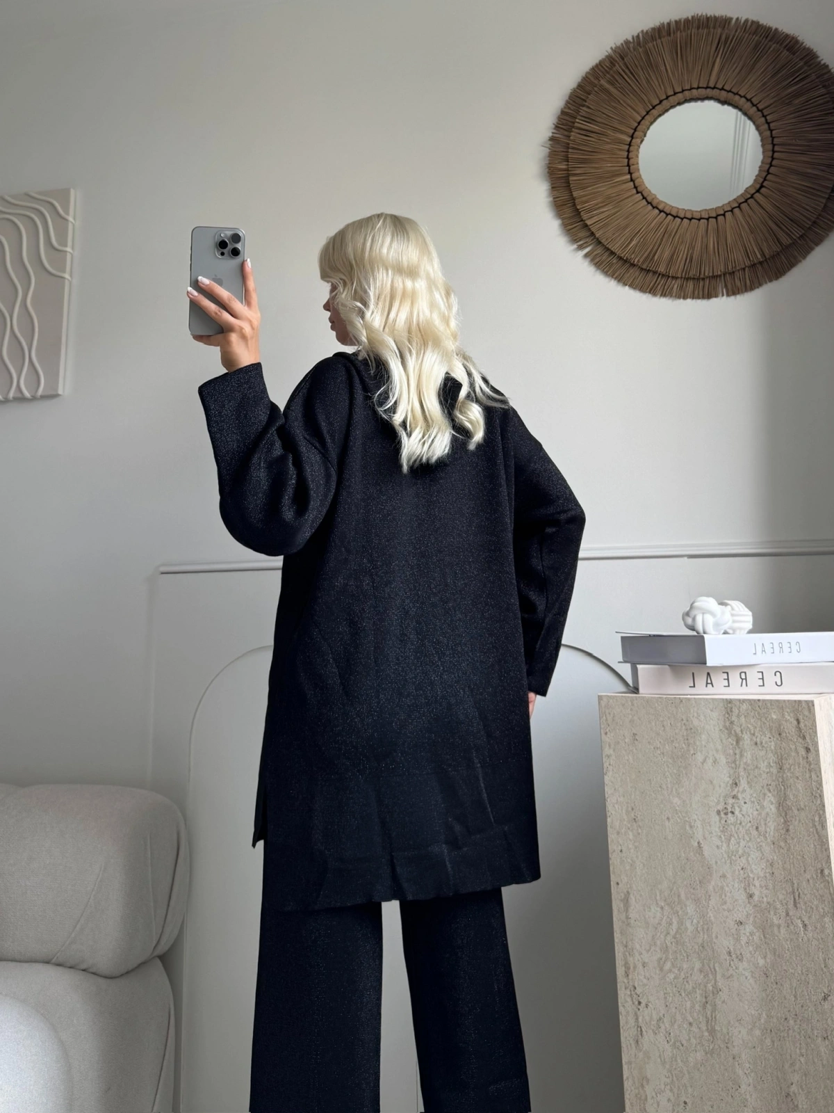 Gri Simli fermuarlı oversize 38/42 uyumlu triko takım