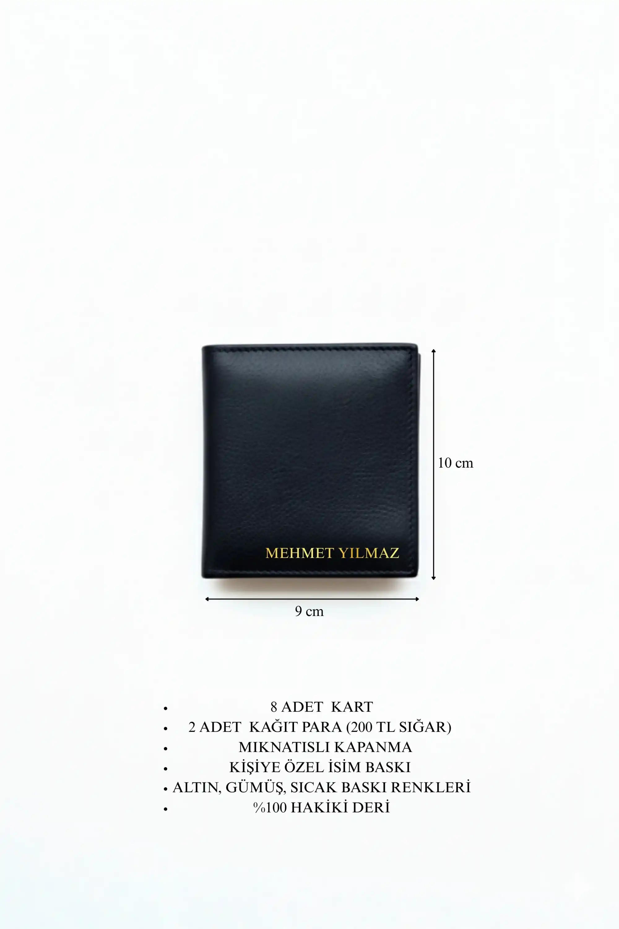 İsim Baskılı Hakiki Deri Erkek Cüzdan - Mıknatıslı ve 8 Kart Bölmeli - İnce Zarif Tasarım