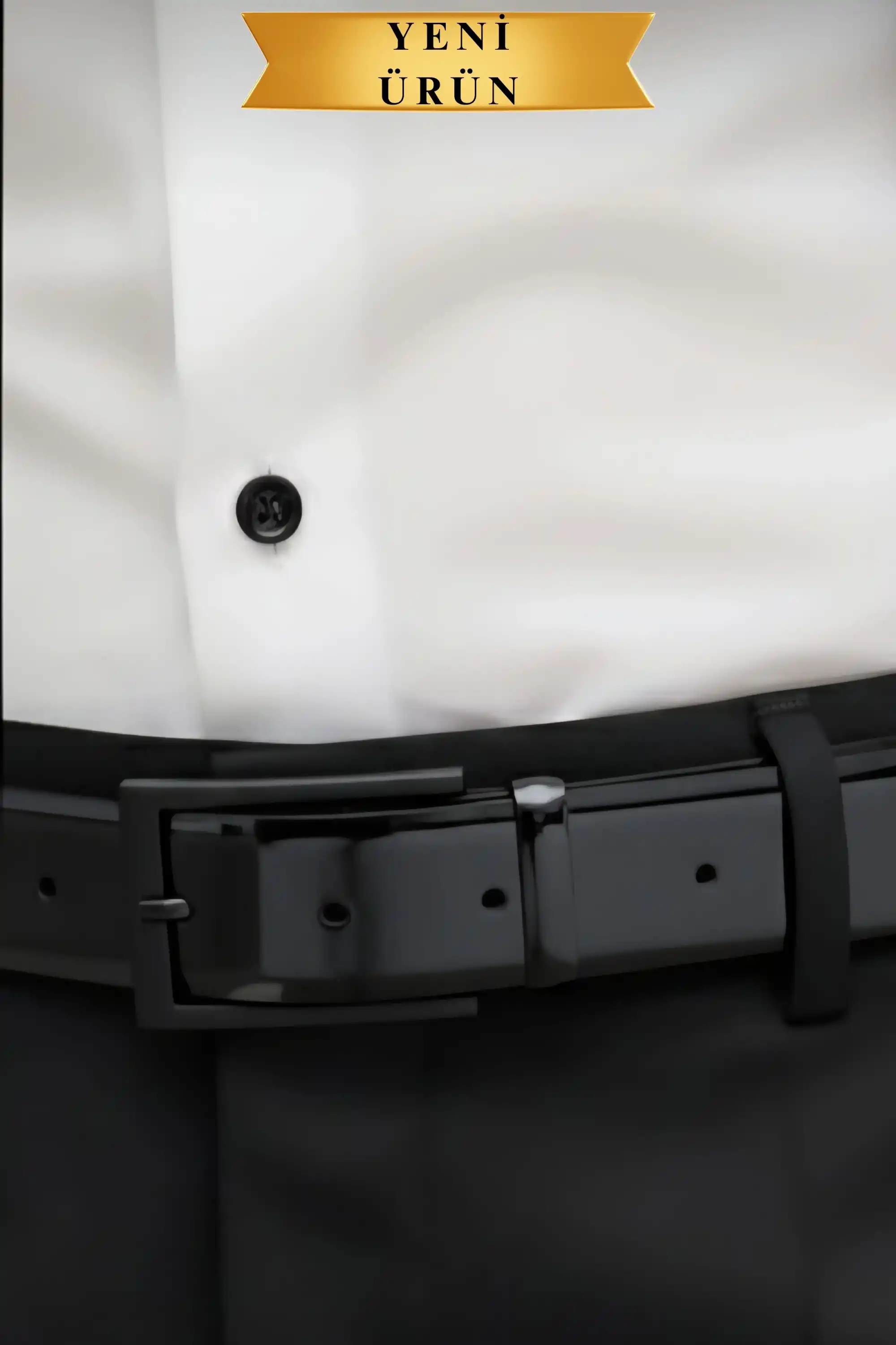 Rugan Vegan Deri Kemer Siyah Mat Metal Tokalı İnce Model Parlak Siyah