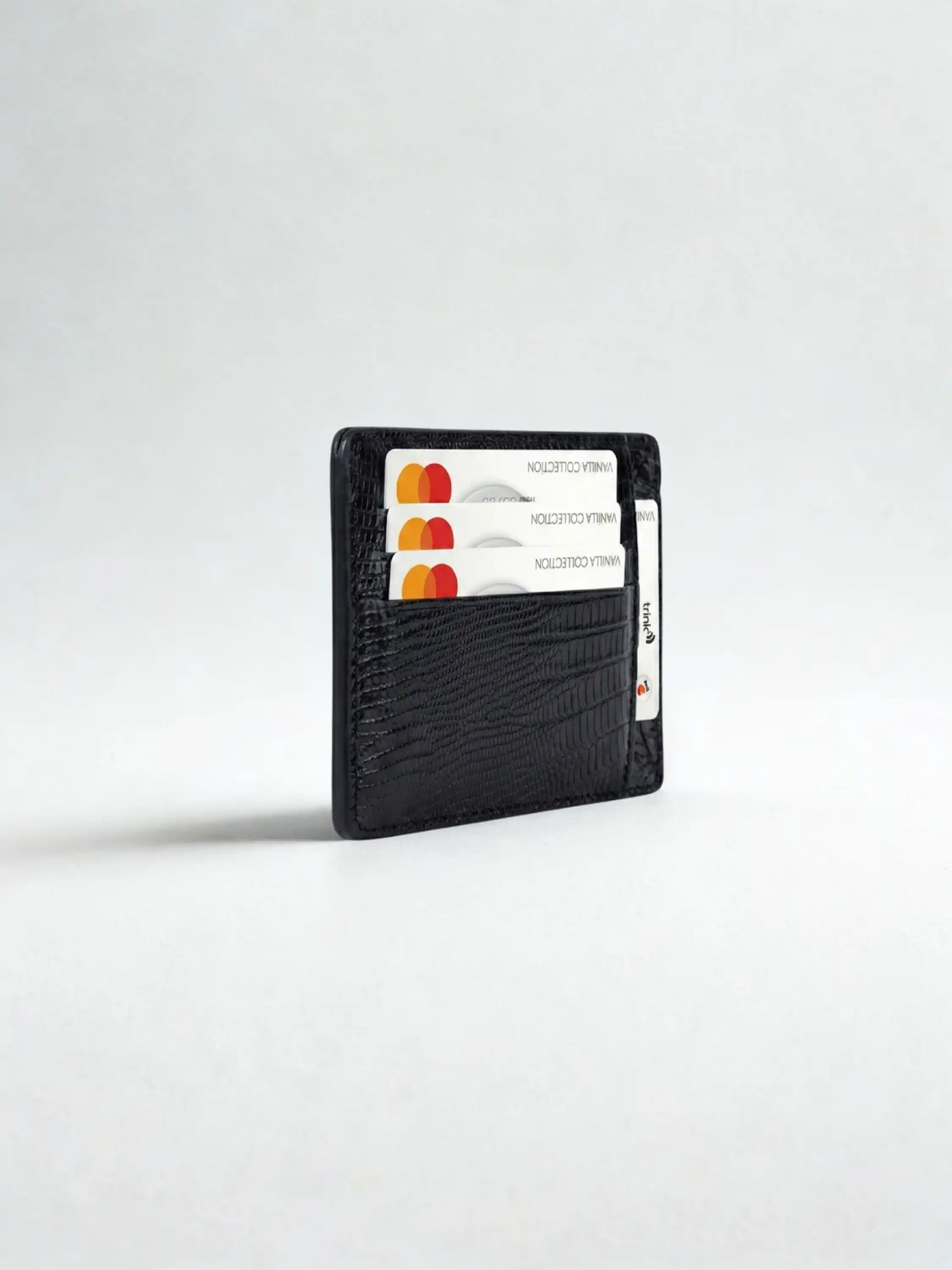 Hakiki Deri Kartlık Unisex Siyah Lüks Desenli İnce Oval Kenar Minimalist Model