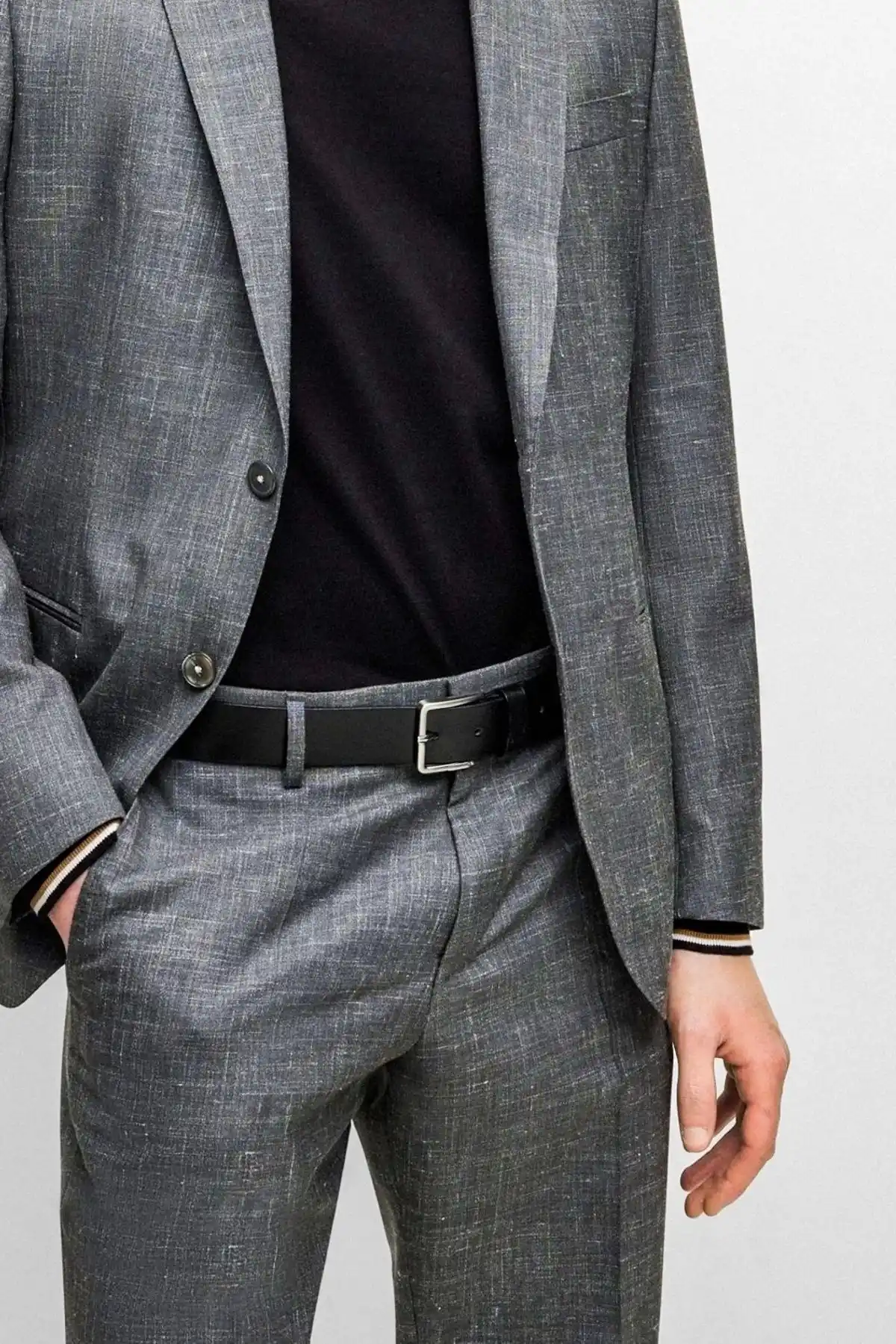 Orijinal Hakiki Deri Erkek Kumaş Kanvas Kot Pantolon Için Uygun Tek Parça Deri 1.sınıf Siyah