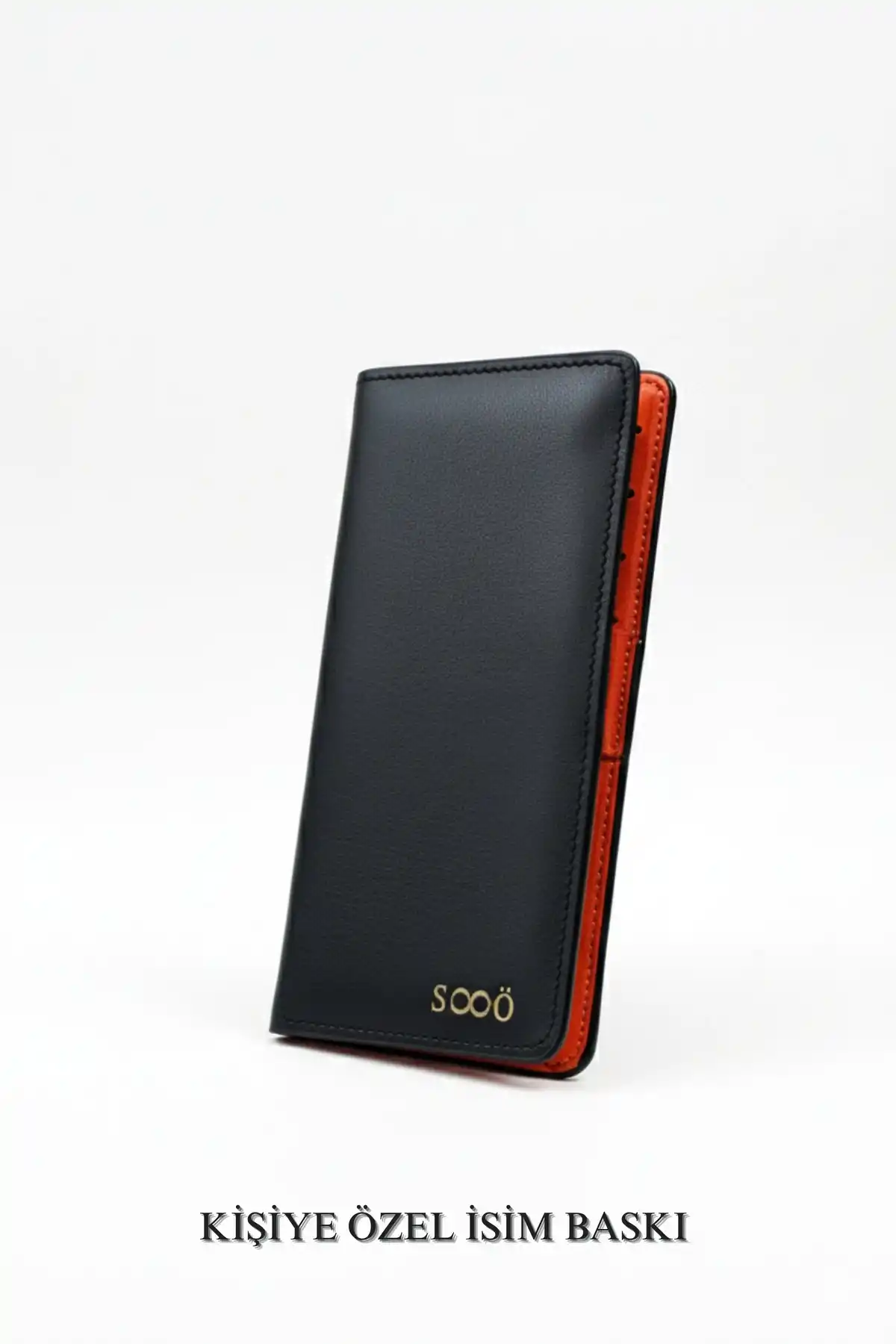 Siyah Deri Cüzdan Uzun Portföy Kartlık Kişiye Özel İsim Baskılı