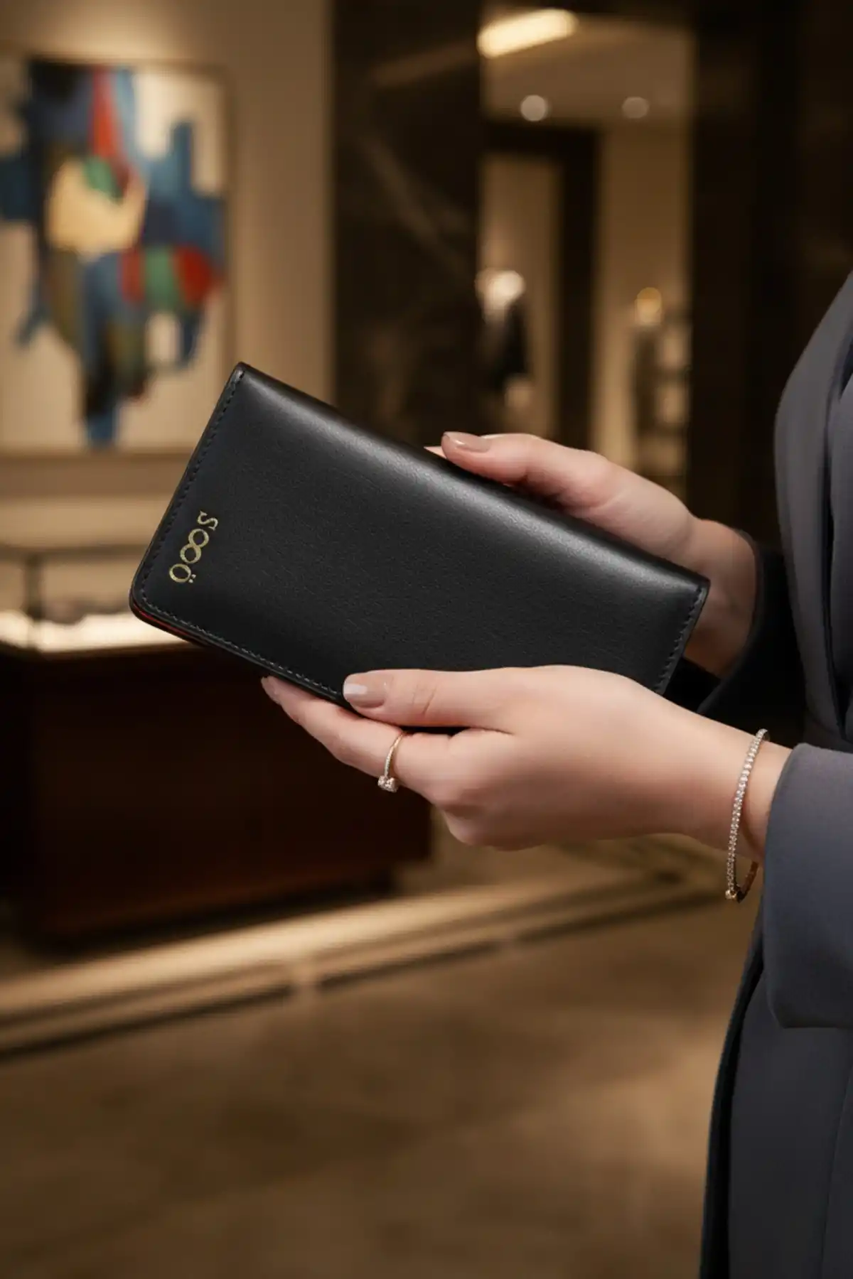 Siyah Deri Cüzdan Uzun Portföy Kartlık Kişiye Özel İsim Baskılı