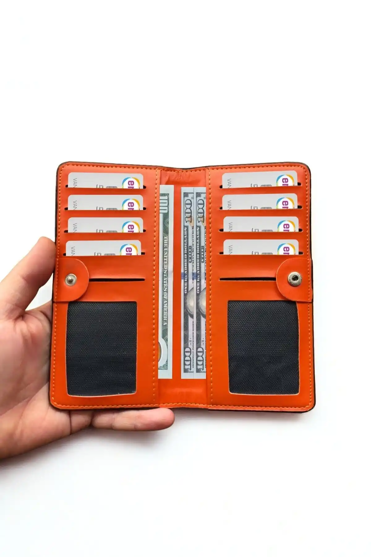 Siyah Deri Cüzdan Uzun Portföy Kartlık Kişiye Özel İsim Baskılı