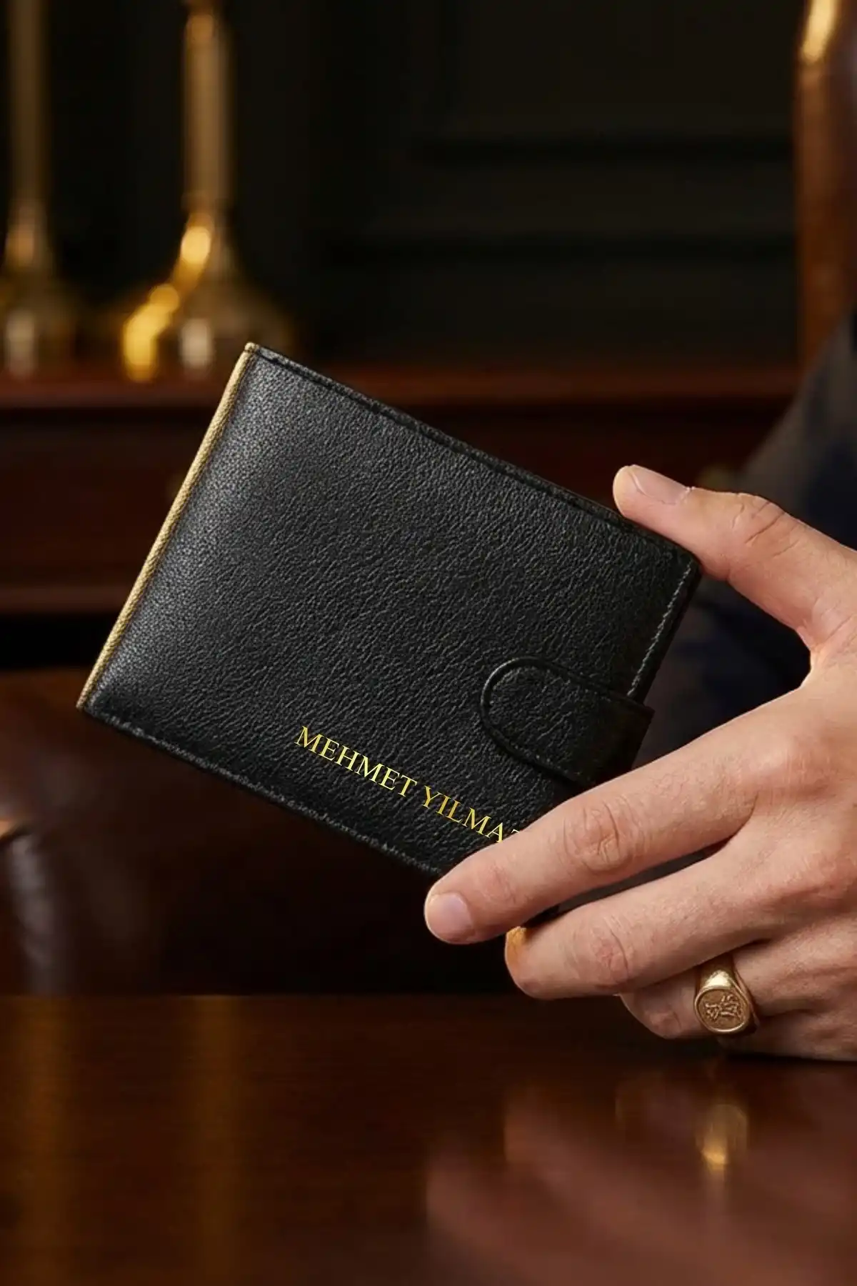 İsim Baskılı Hakiki Deri Cüzdan Bozuk paralı 8 Kart Bölmeli Yatay Model Çıtçıtlı Portföy