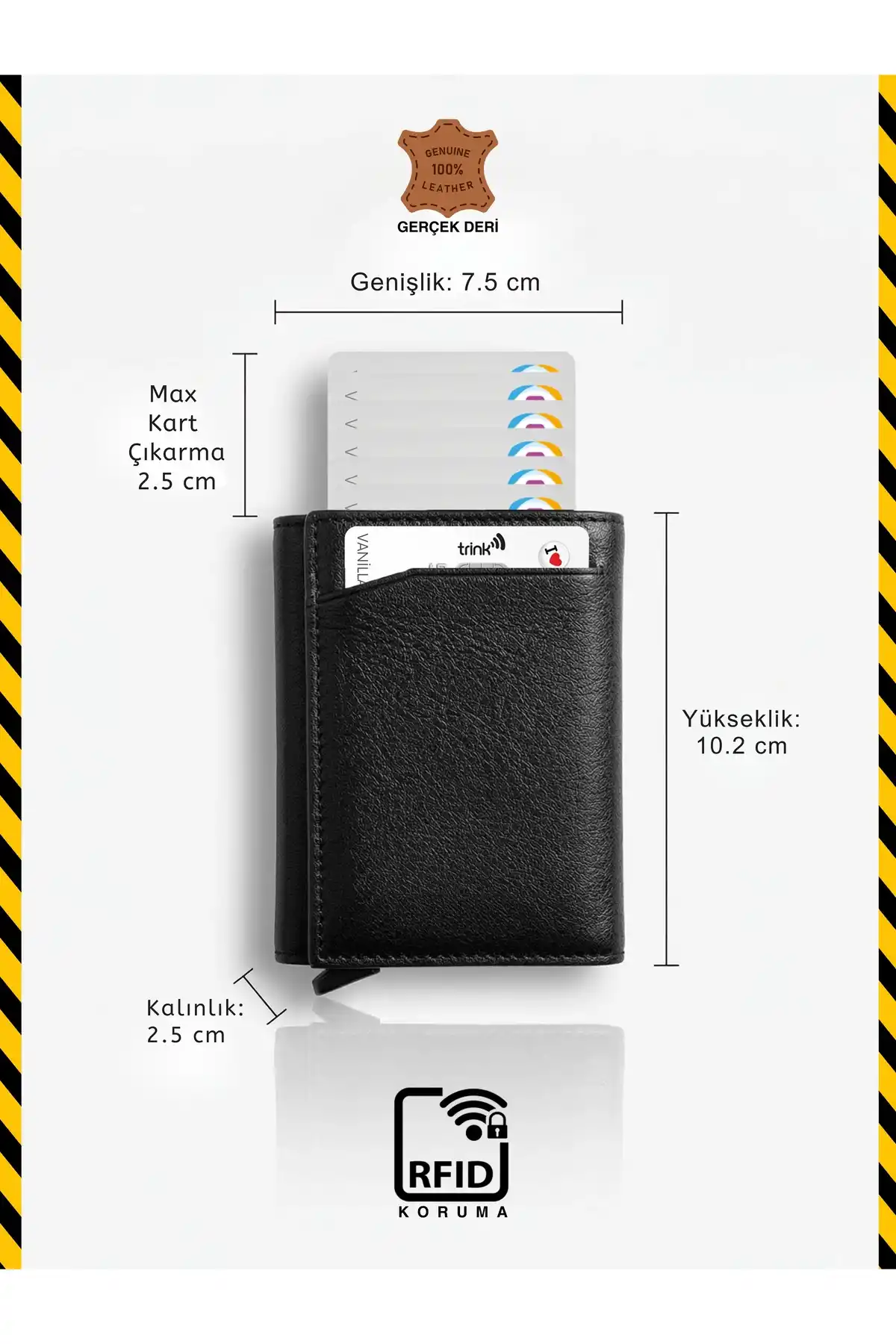 Hakiki Deri Mekanizmalı Kartlık Cüzdan RFID Korumalı İsim Baskılı