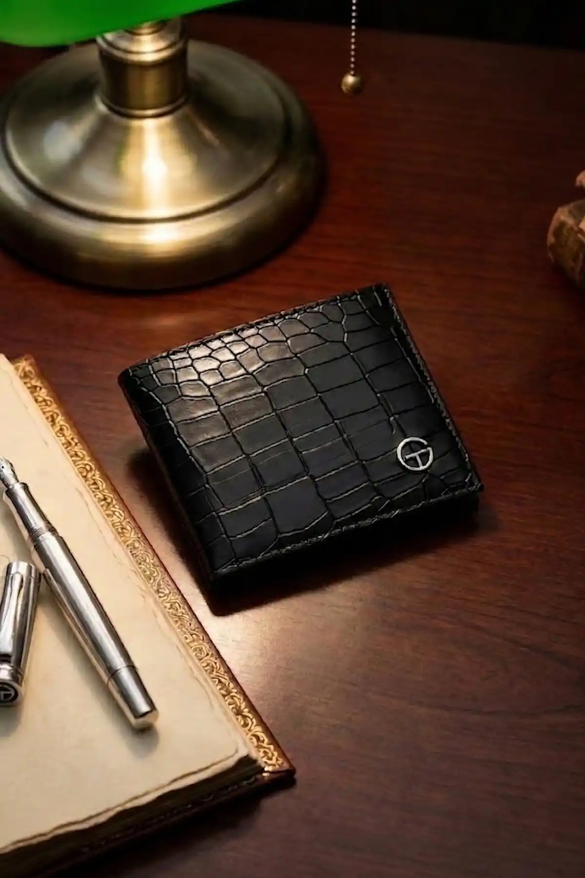 Erkek Siyah Kroko Desenli Lüks Deri Cüzdan Kartlık Portföy Premium