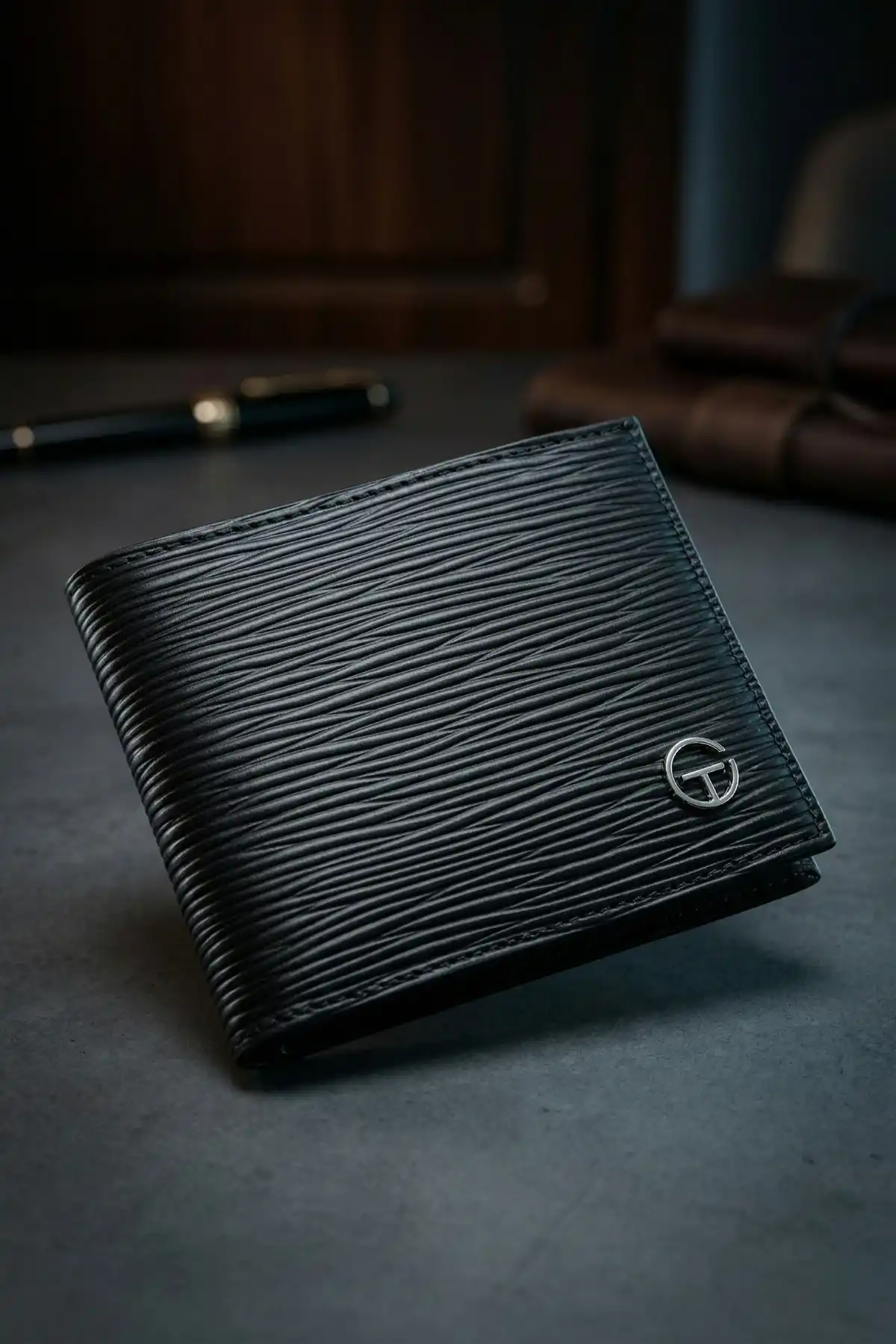 Erkek Siyah Epi Desenli Lüks Deri Cüzdan Kartlık Portföy Premium