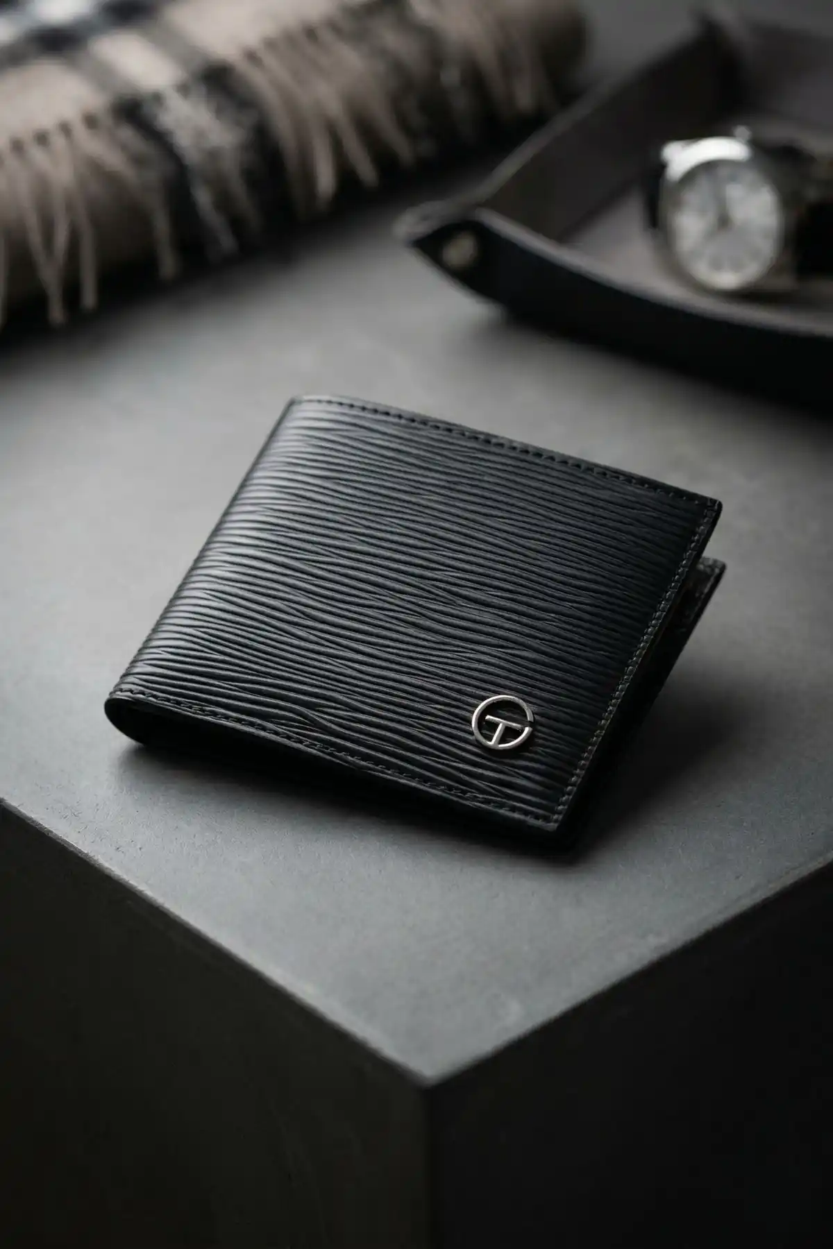 Erkek Siyah Epi Desenli Lüks Deri Cüzdan Kartlık Portföy Premium