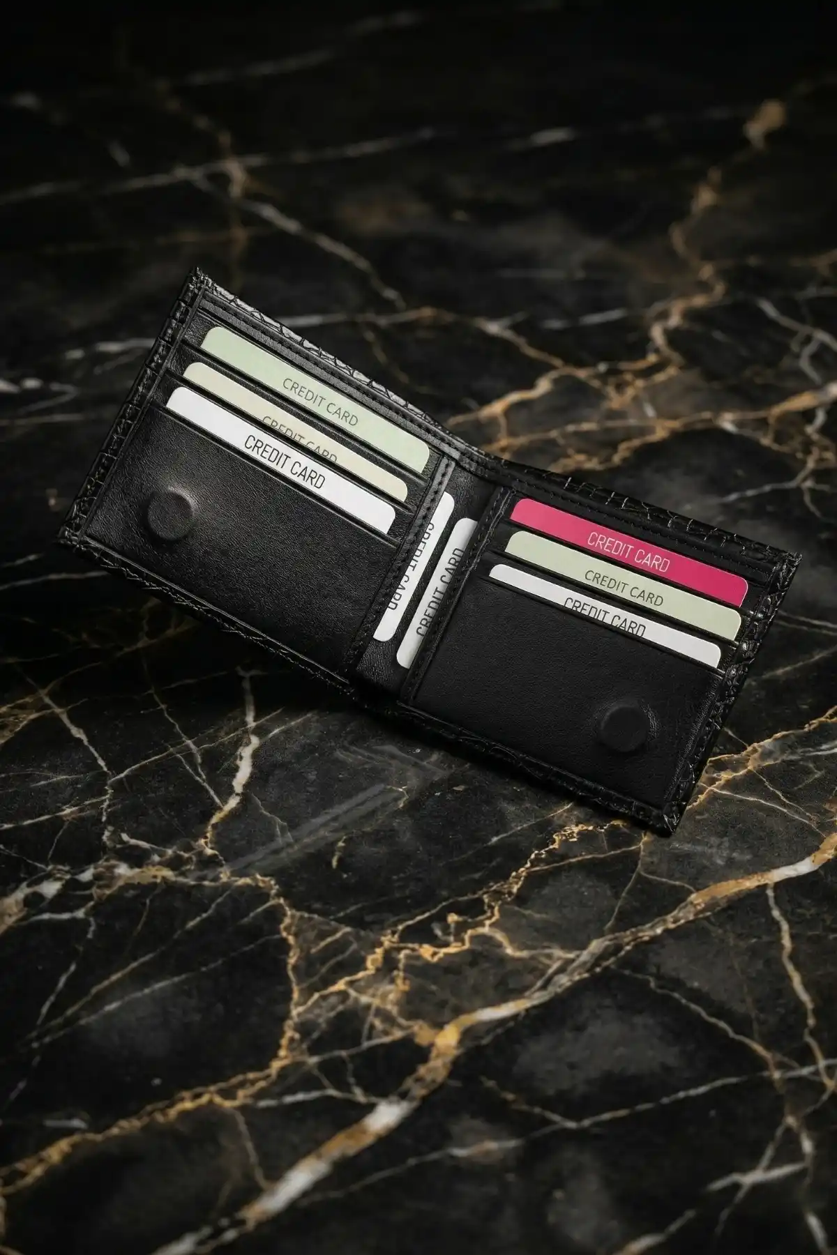 Erkek Siyah Epi Desenli Lüks Deri Cüzdan Kartlık Portföy Premium