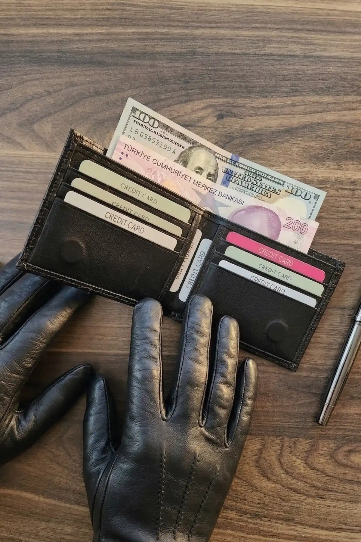 Erkek Siyah Epi Desenli Lüks Deri Cüzdan Kartlık Portföy Premium