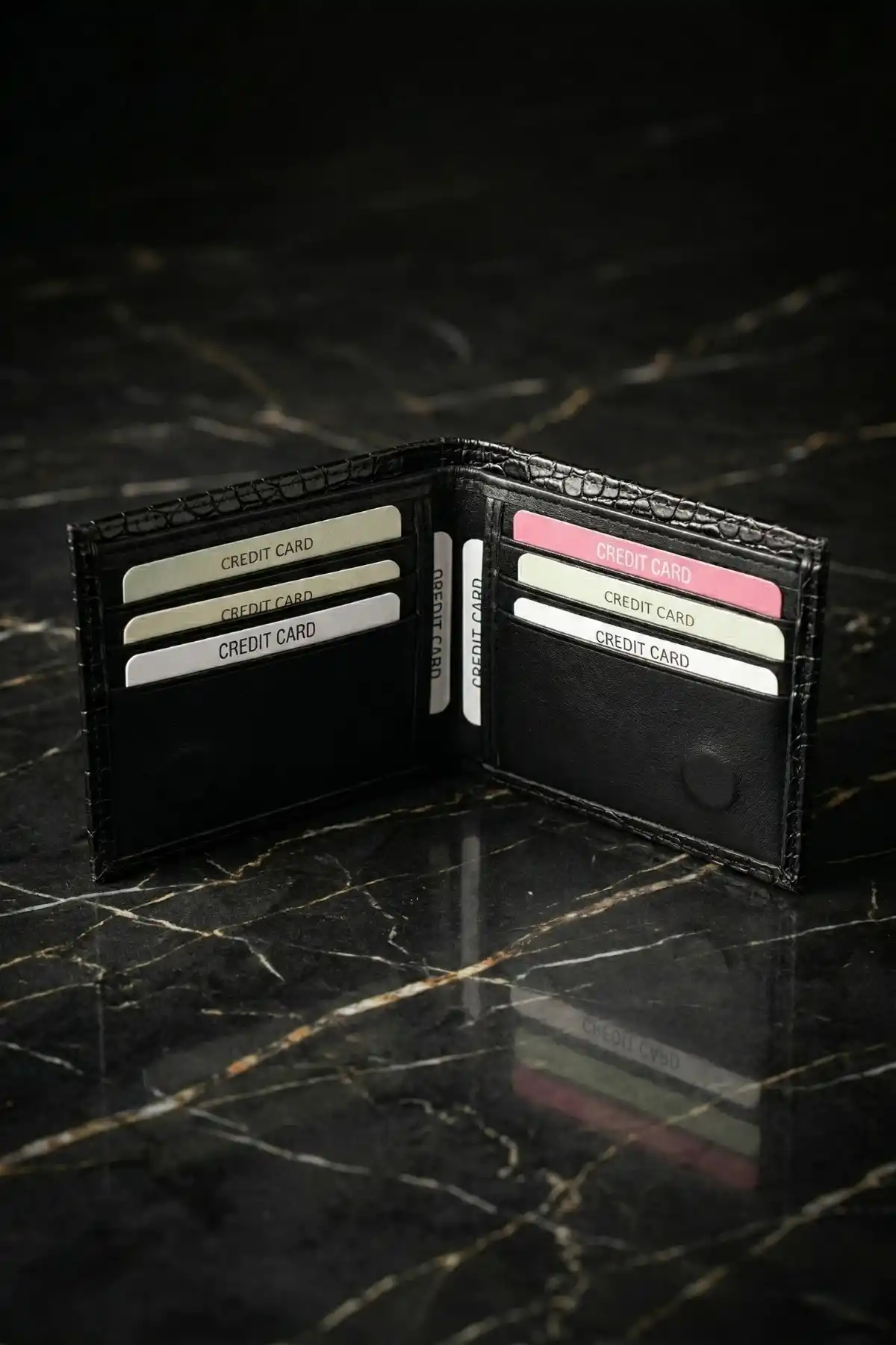 Erkek Siyah Epi Desenli Lüks Deri Cüzdan Kartlık Portföy Premium