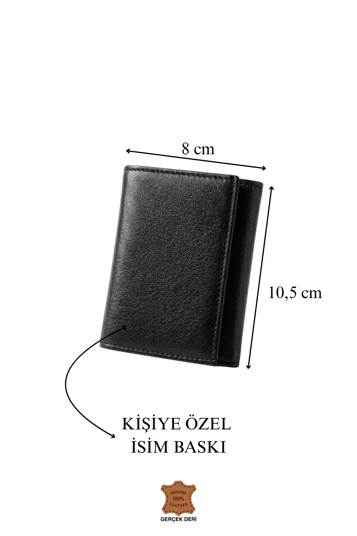 İsim Baskılı Hakiki Deri Erkek Cüzdan Mıknatıslı Kompakt Kartlık Portföy Siyah Dik Model