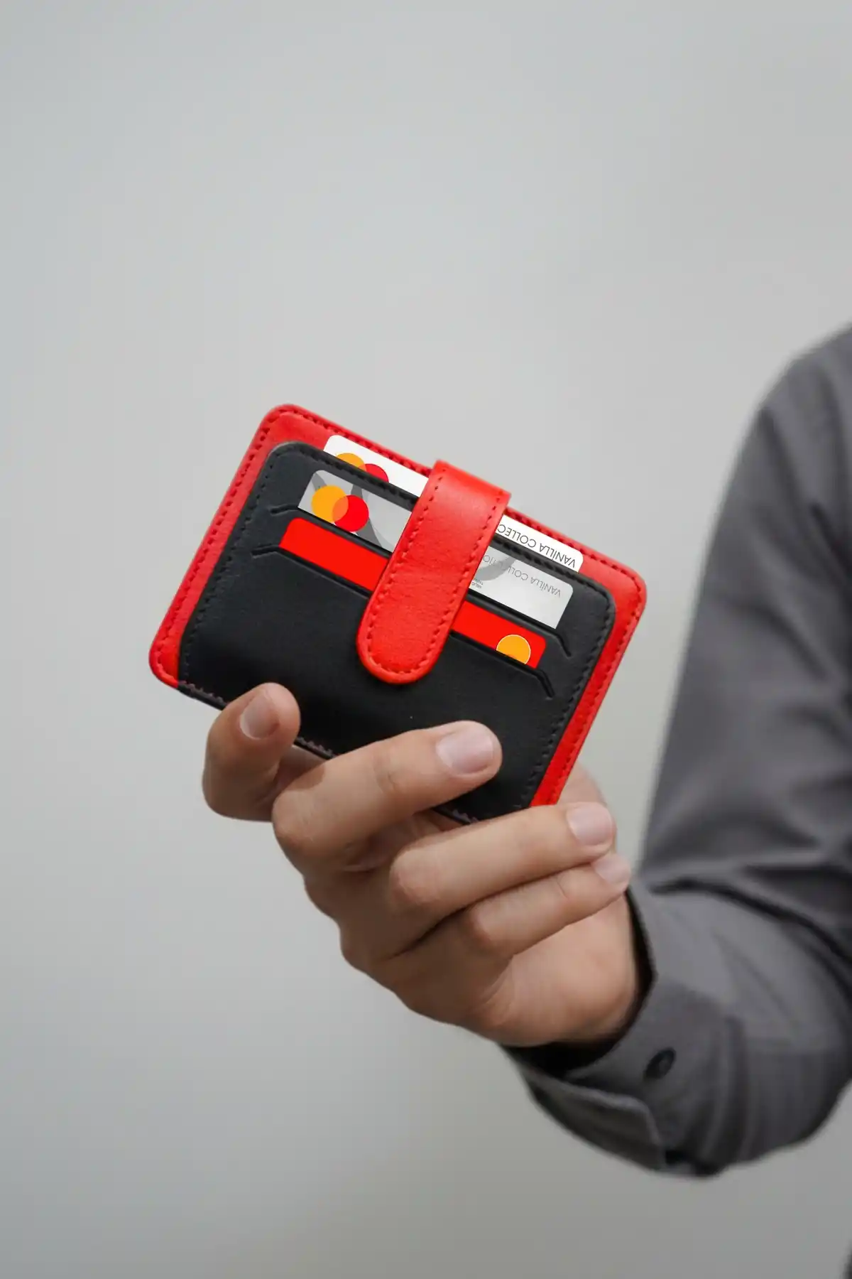 İsim baskılı Kartlık Hakiki Deri Unisex Cüzdan Portföy Süper İnce Model Siyah Kırmızı