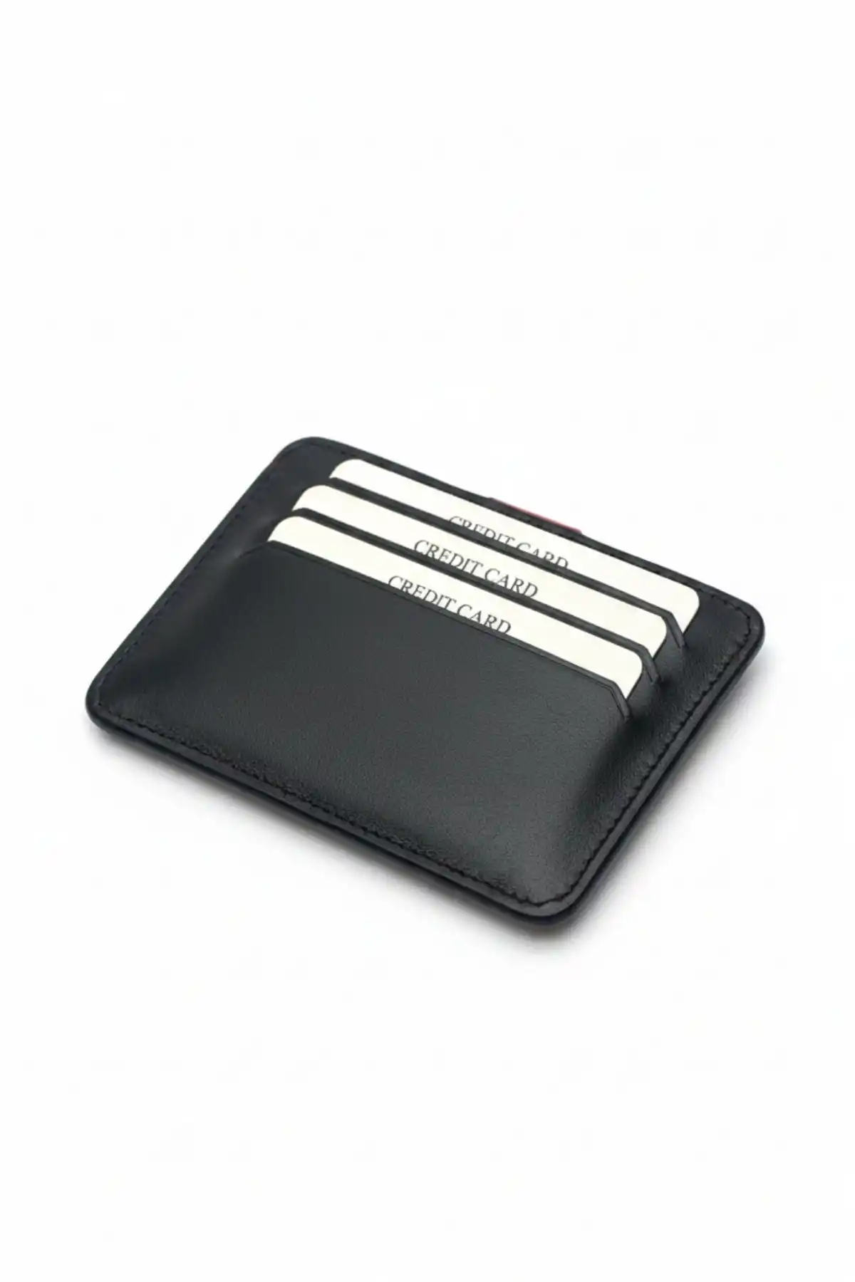 İsim baskılı Kartlık Hakiki Deri Unisex Cüzdan Portföy Süper İnce Model Siyah Kırmızı