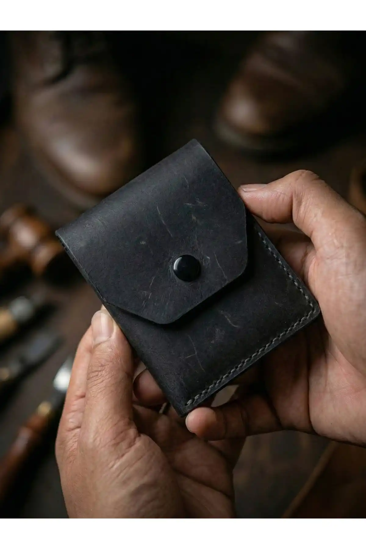 Hakiki Crazy Deri Kişiye Özel İsim Yazılı Cüzdan - Yüksek Nakit Kapasiteli Minimalist Model Crazy Siyah