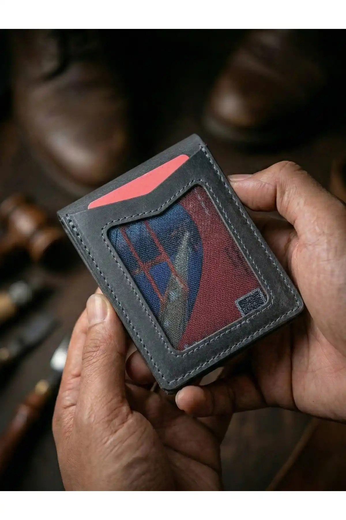 Hakiki Crazy Deri Kişiye Özel İsim Yazılı Cüzdan - Yüksek Nakit Kapasiteli Minimalist Model Crazy Gri