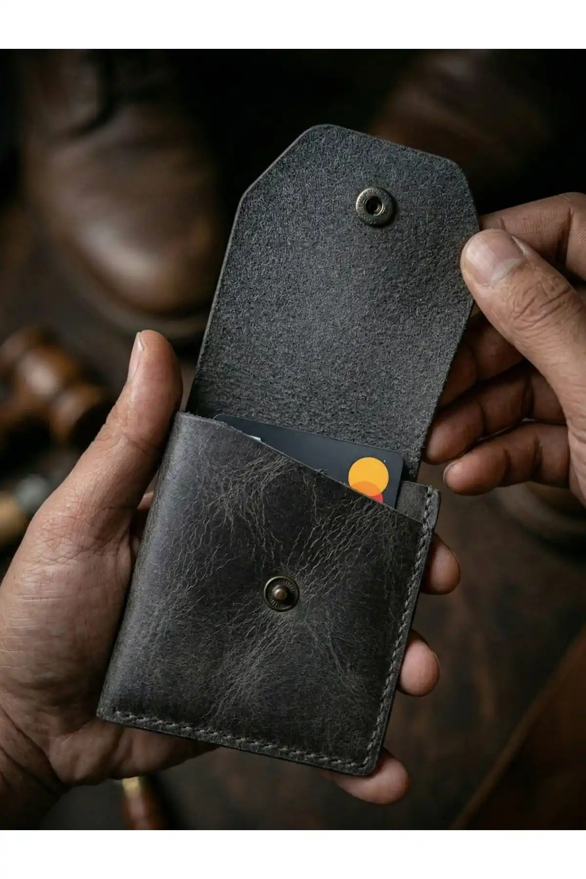 Hakiki Crazy Deri Kişiye Özel İsim Yazılı Cüzdan - Yüksek Nakit Kapasiteli Minimalist Model Crazy Gri