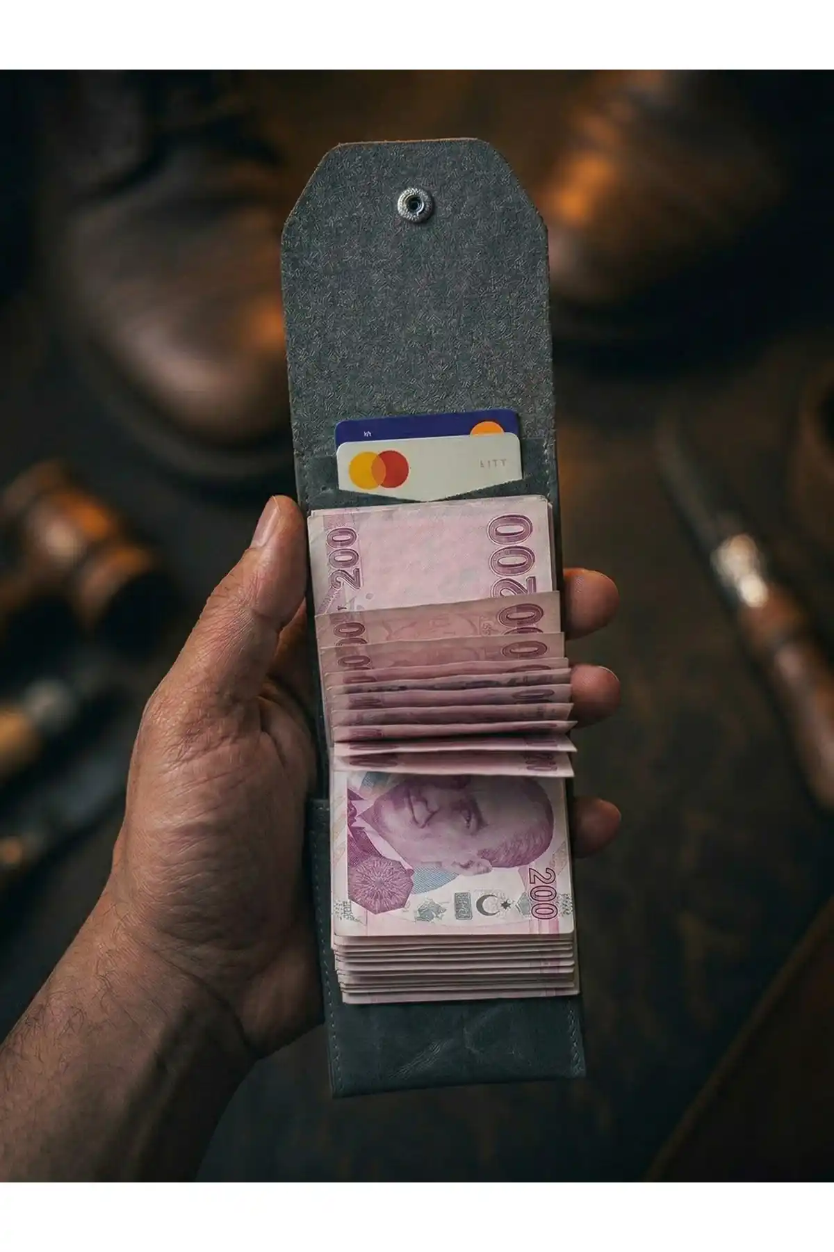 Hakiki Crazy Deri Kişiye Özel İsim Yazılı Cüzdan - Yüksek Nakit Kapasiteli Minimalist Model Crazy Gri