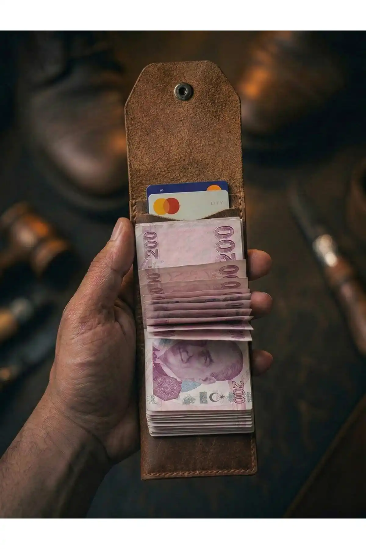 Hakiki Crazy Deri Kişiye Özel İsim Yazılı Cüzdan - Yüksek Nakit Kapasiteli Minimalist Model Crazy Camel