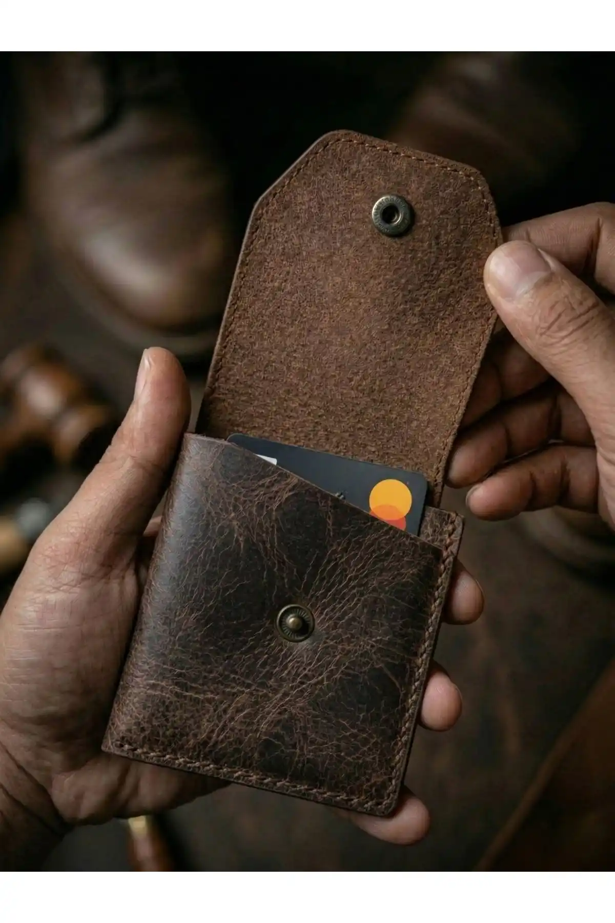 Hakiki Crazy Deri Kişiye Özel İsim Yazılı Cüzdan - Yüksek Nakit Kapasiteli Minimalist Model Crazy Kahve