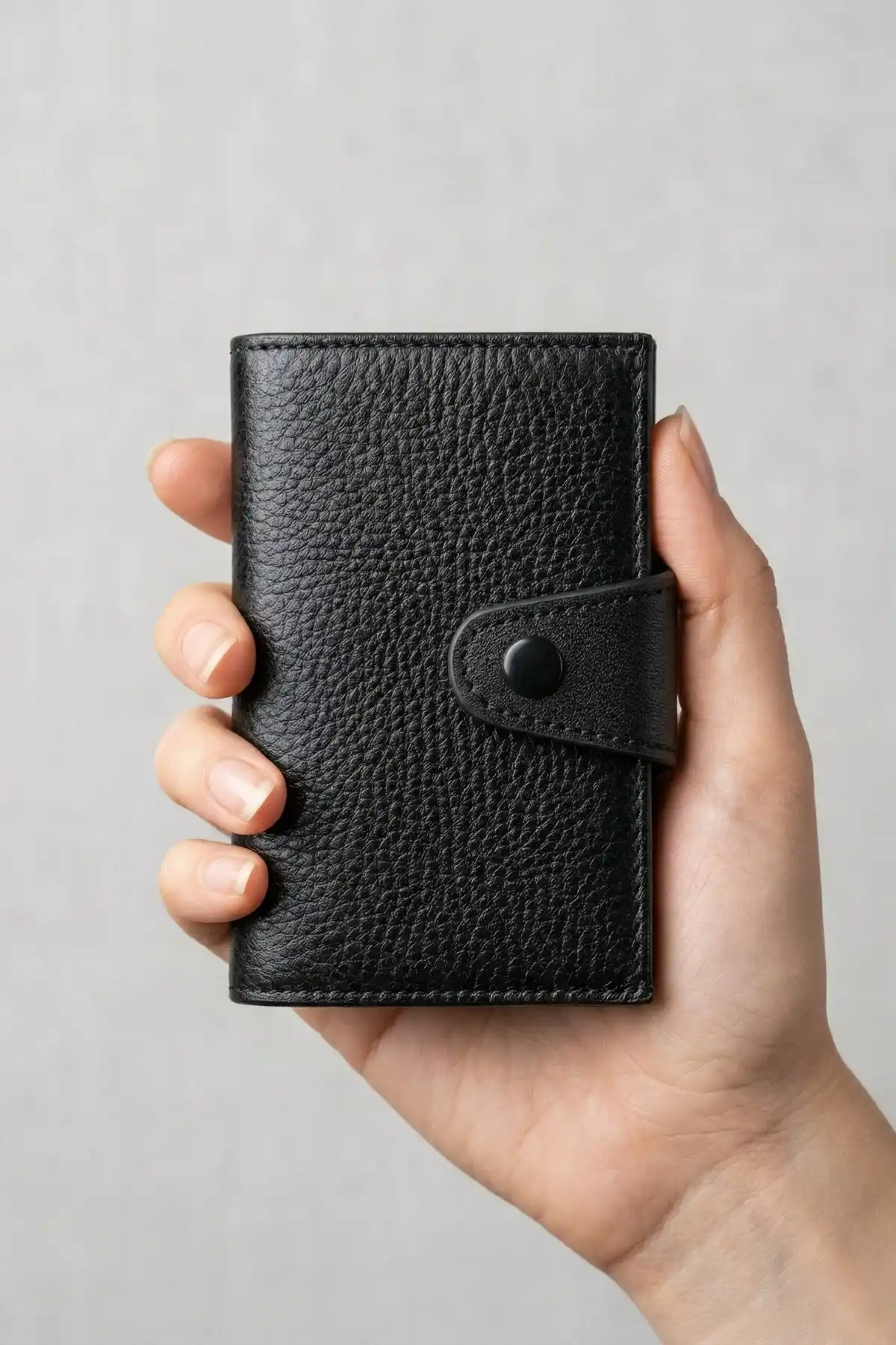 İsim Baskılı Hakiki Deri Çıtçıtlı Akordiyon Kartlık & Cüzdan & Portföy Siyah