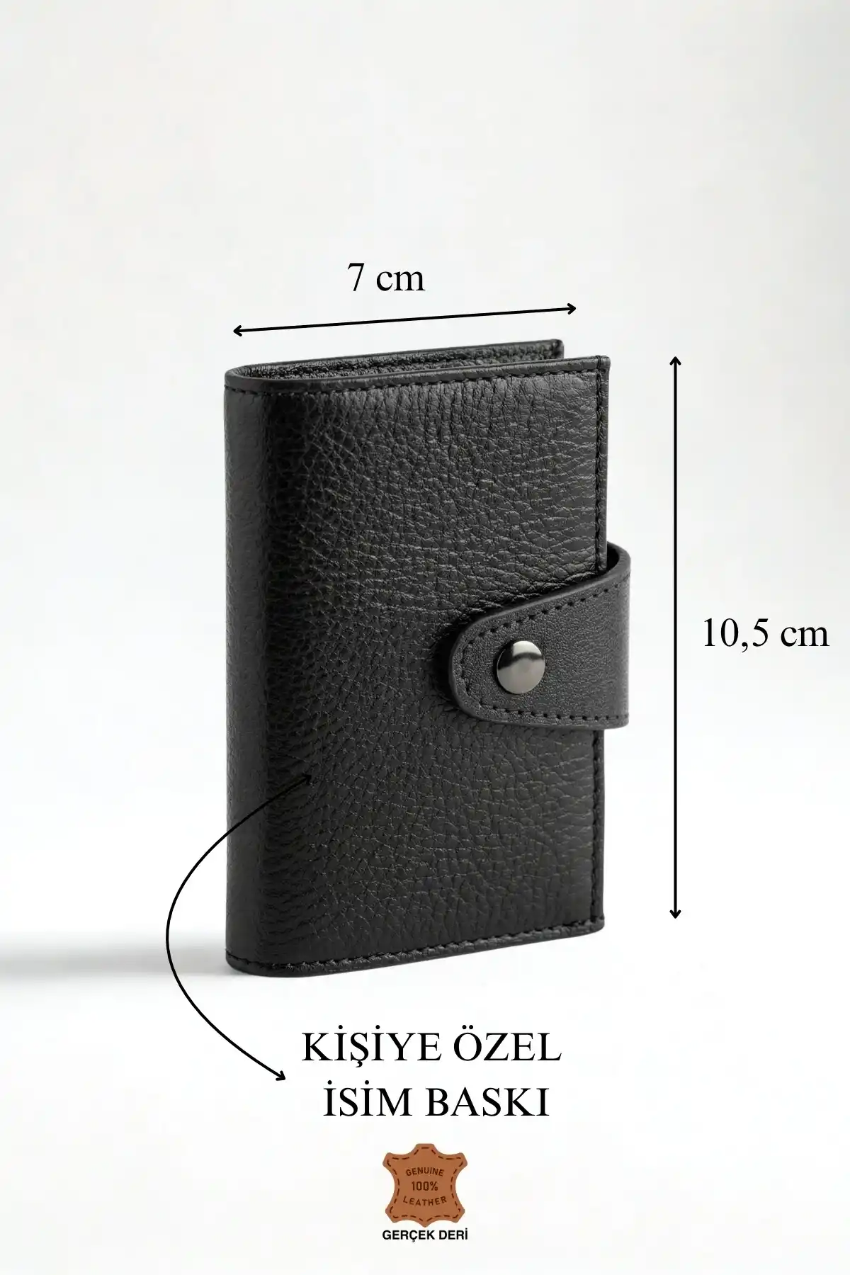 İsim Baskılı Hakiki Deri Çıtçıtlı Akordiyon Kartlık & Cüzdan & Portföy Siyah