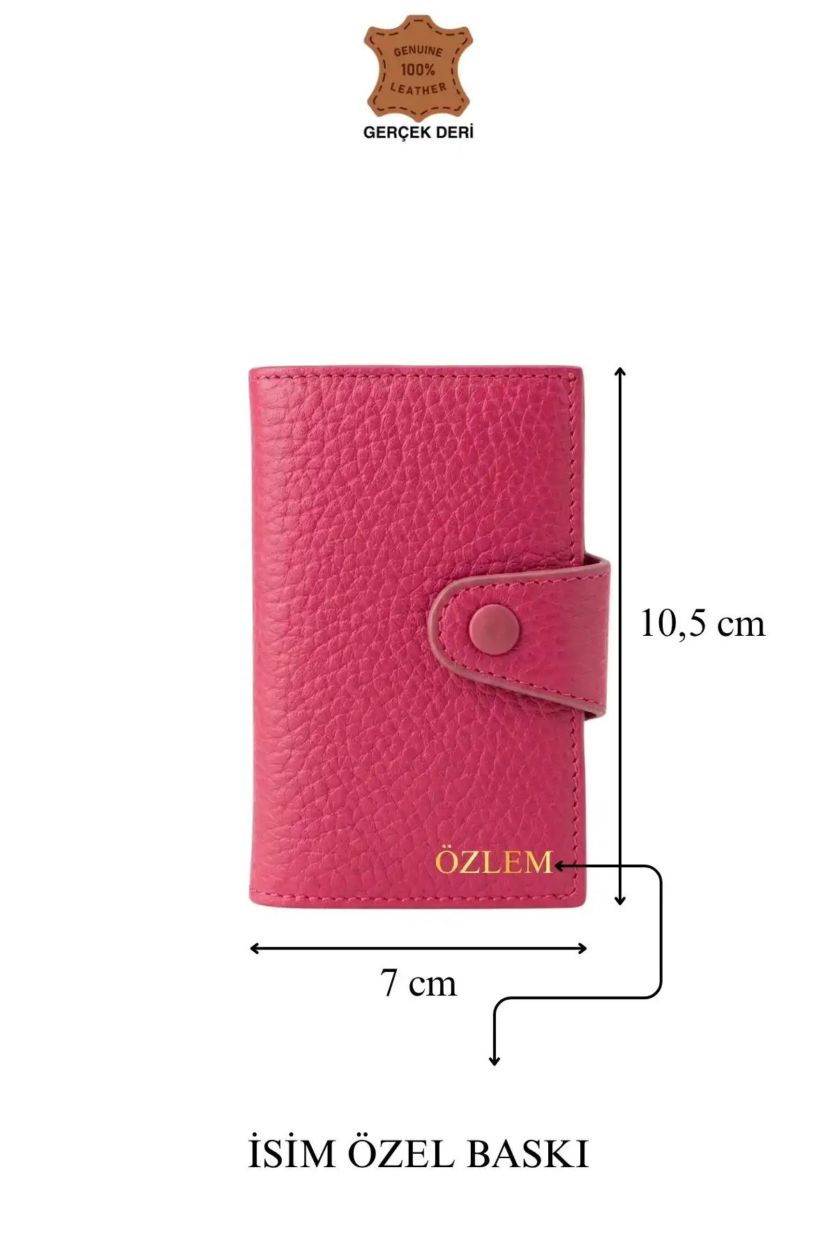 İsim Baskılı Hakiki Deri Çıtçıtlı Akordiyon Kartlık & Cüzdan & Portföy Pembe