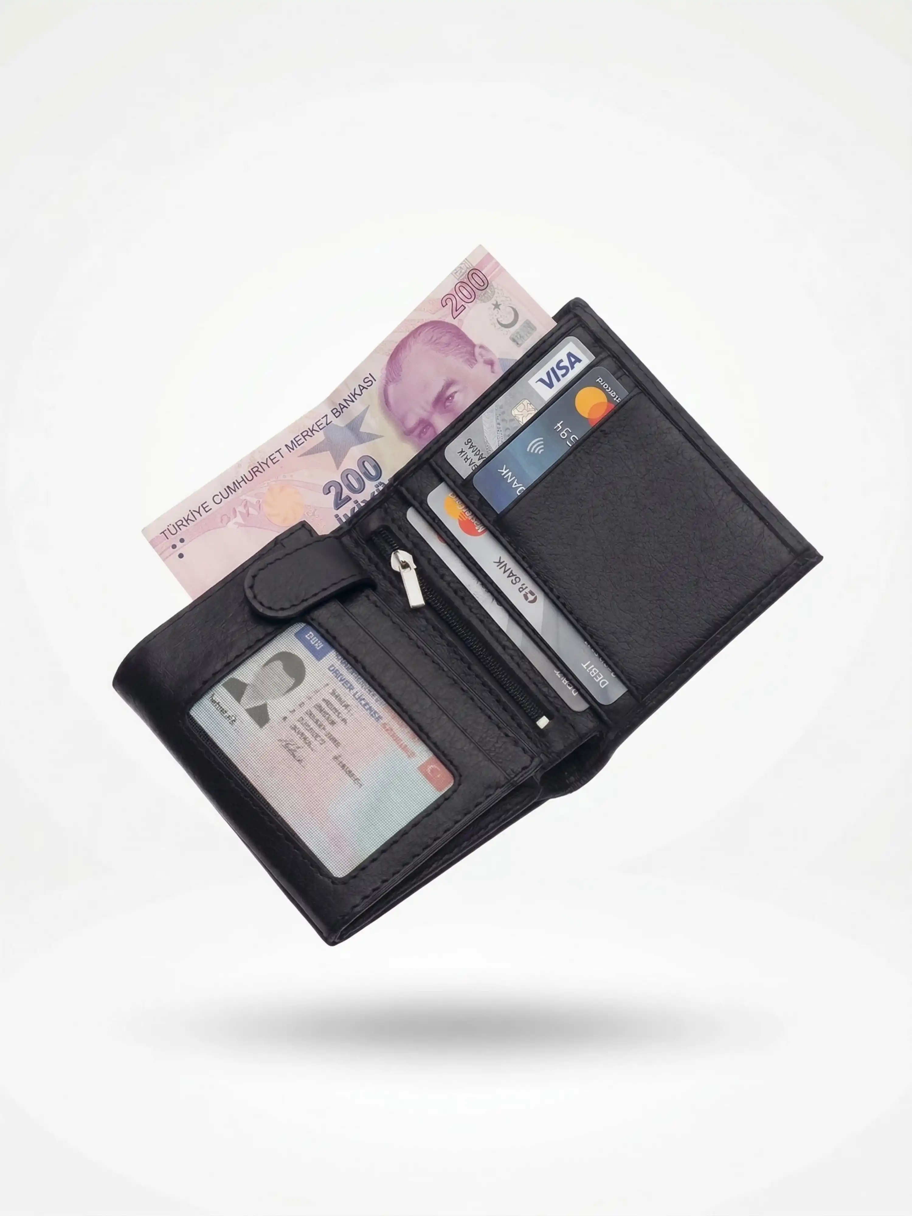 İsim Baskılı Hakiki Deri Cüzdan Fermuarlı 11 Kart Bölmeli Dik Model