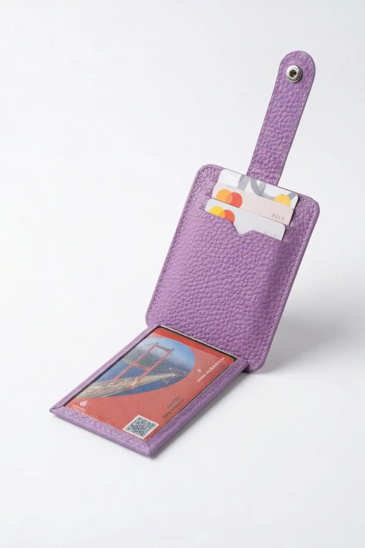 Lila Kadın Kartlık 9 Kart Bölmeli Çıtçıtlı Portföy