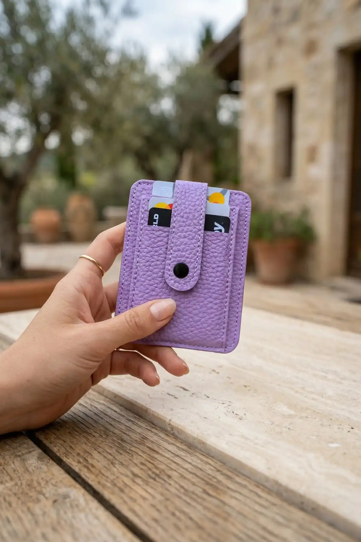 Lila Kadın Kartlık 9 Kart Bölmeli Çıtçıtlı Portföy
