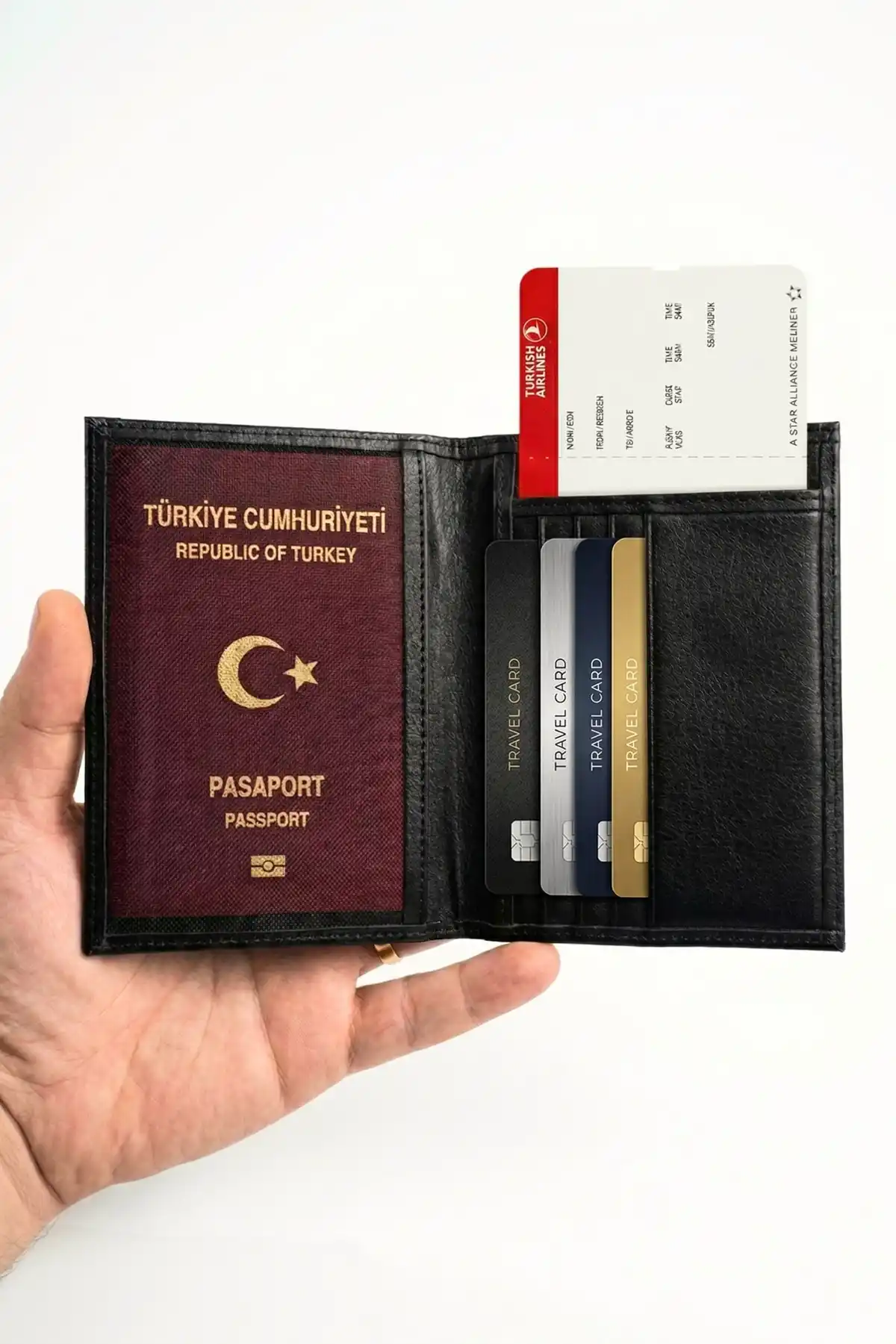 Kişiye Özel İsim Baskılı Hakiki Deri Pasaport Kılıfı ve Seyahat Cüzdanı Siyah