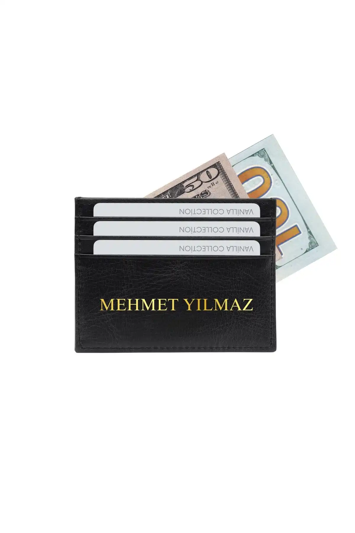 Hakiki Deri Kartlık Cüzdan Portföy İsim Baskılı İnce & Minimal & Modern Siyah