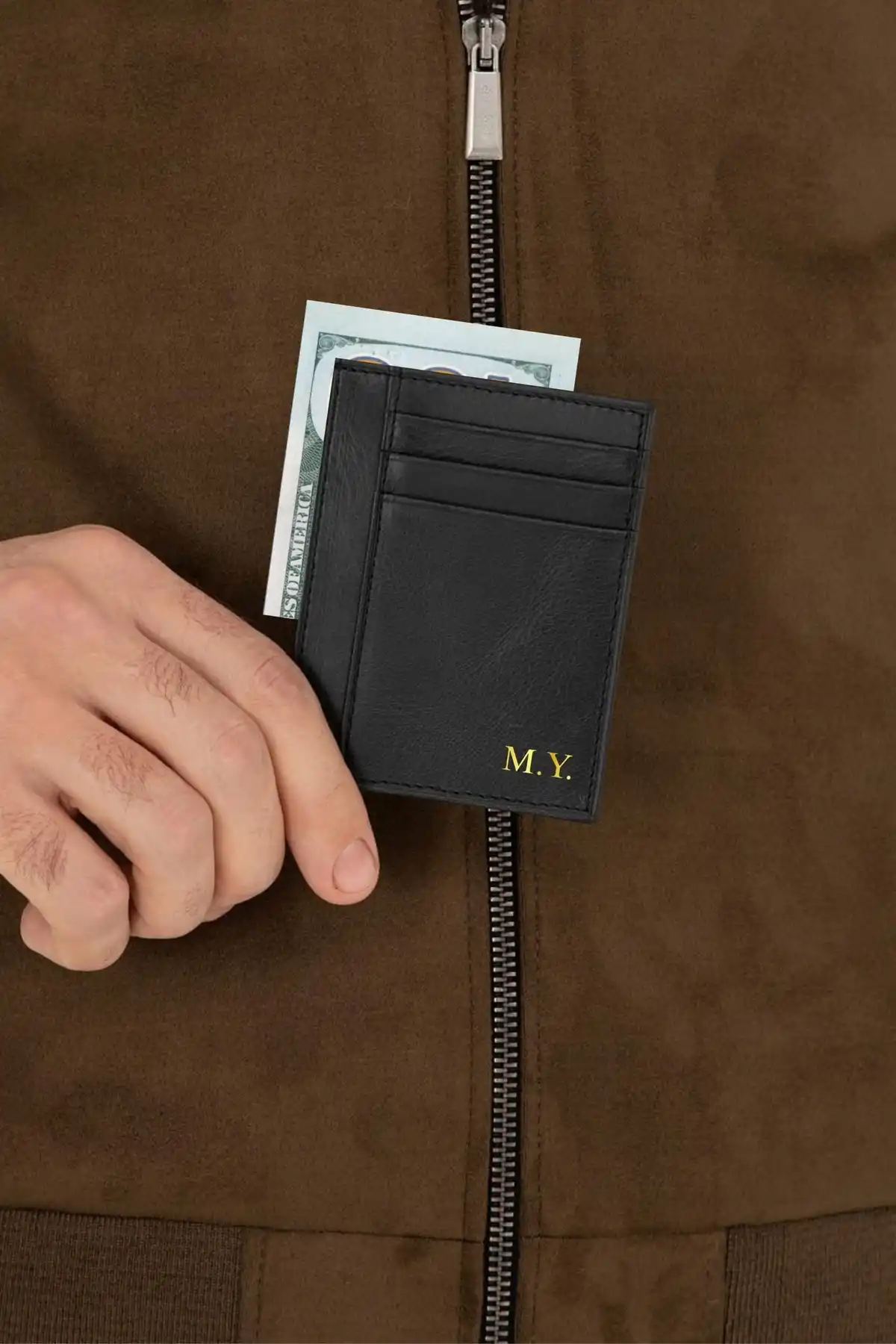 Hakiki Deri Kartlık Cüzdan Portföy İsim Baskılı İnce & Minimal & Modern Siyah