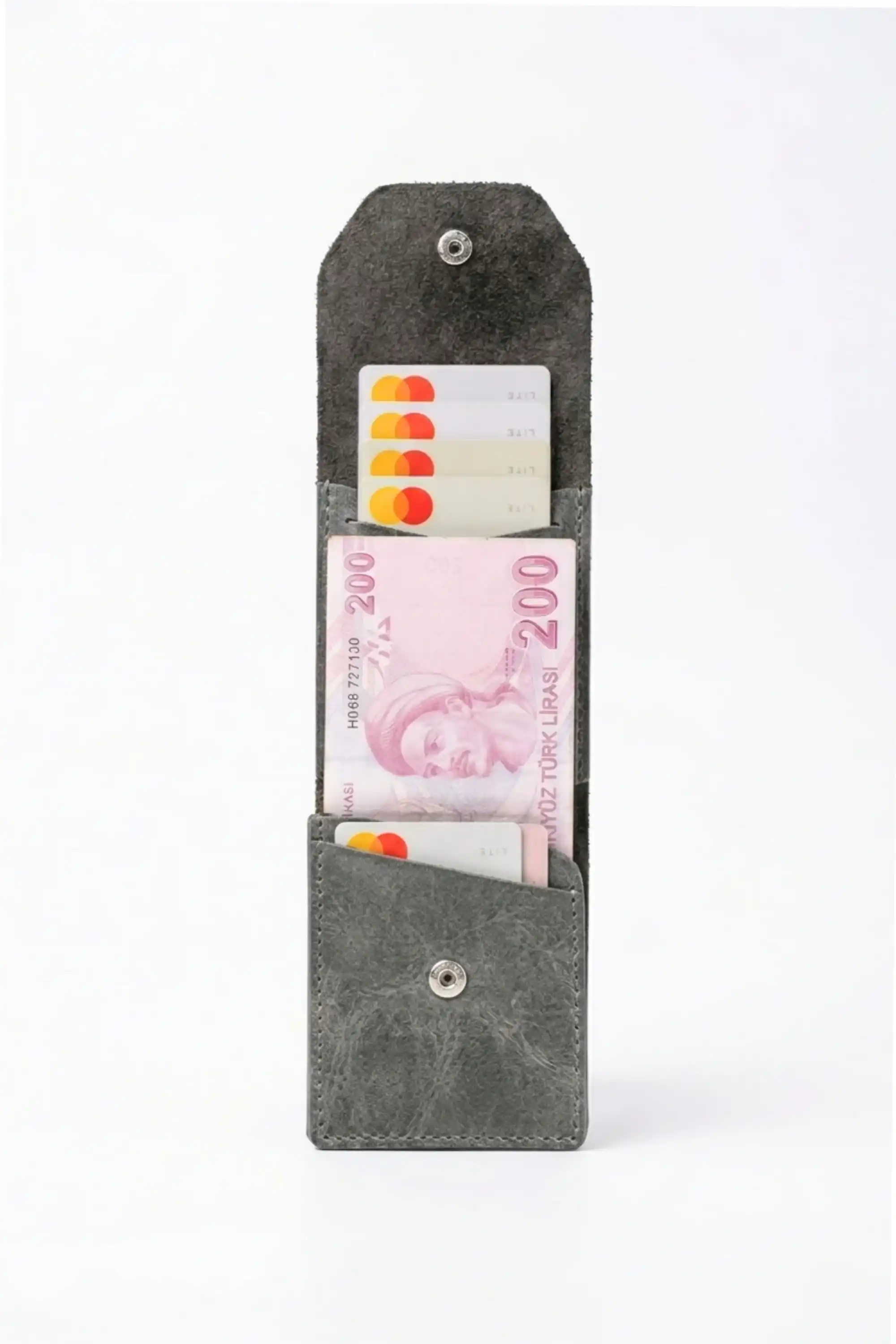 Hakiki Crazy Deri Kişiye Özel İsim Yazılı Cüzdan - Yüksek Nakit Kapasiteli Minimalist Model Crazy Gri