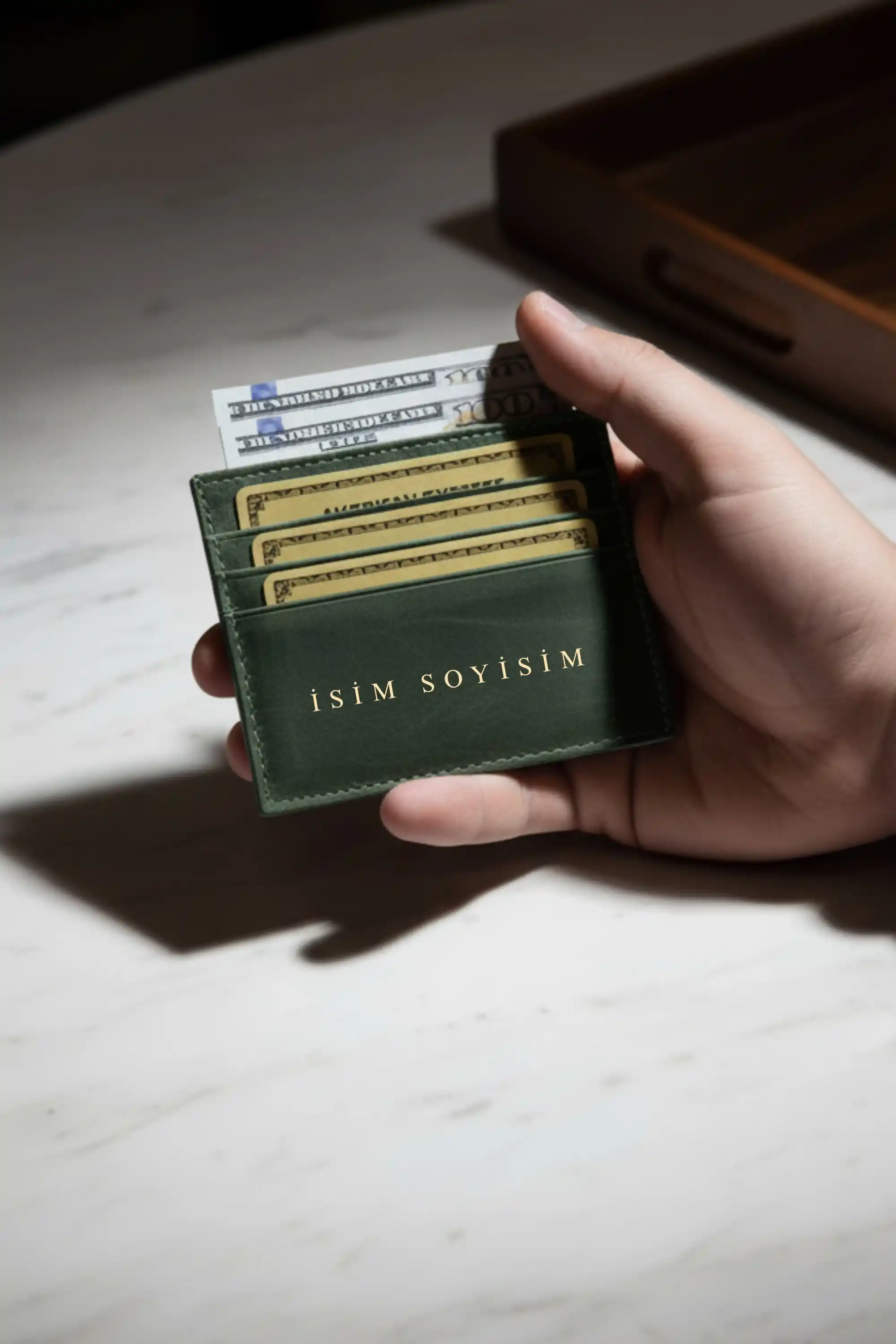 İsim Baskılı Hakiki Deri Kartlık & Cüzdan | 6 Kart Kapasiteli Crazy Haki