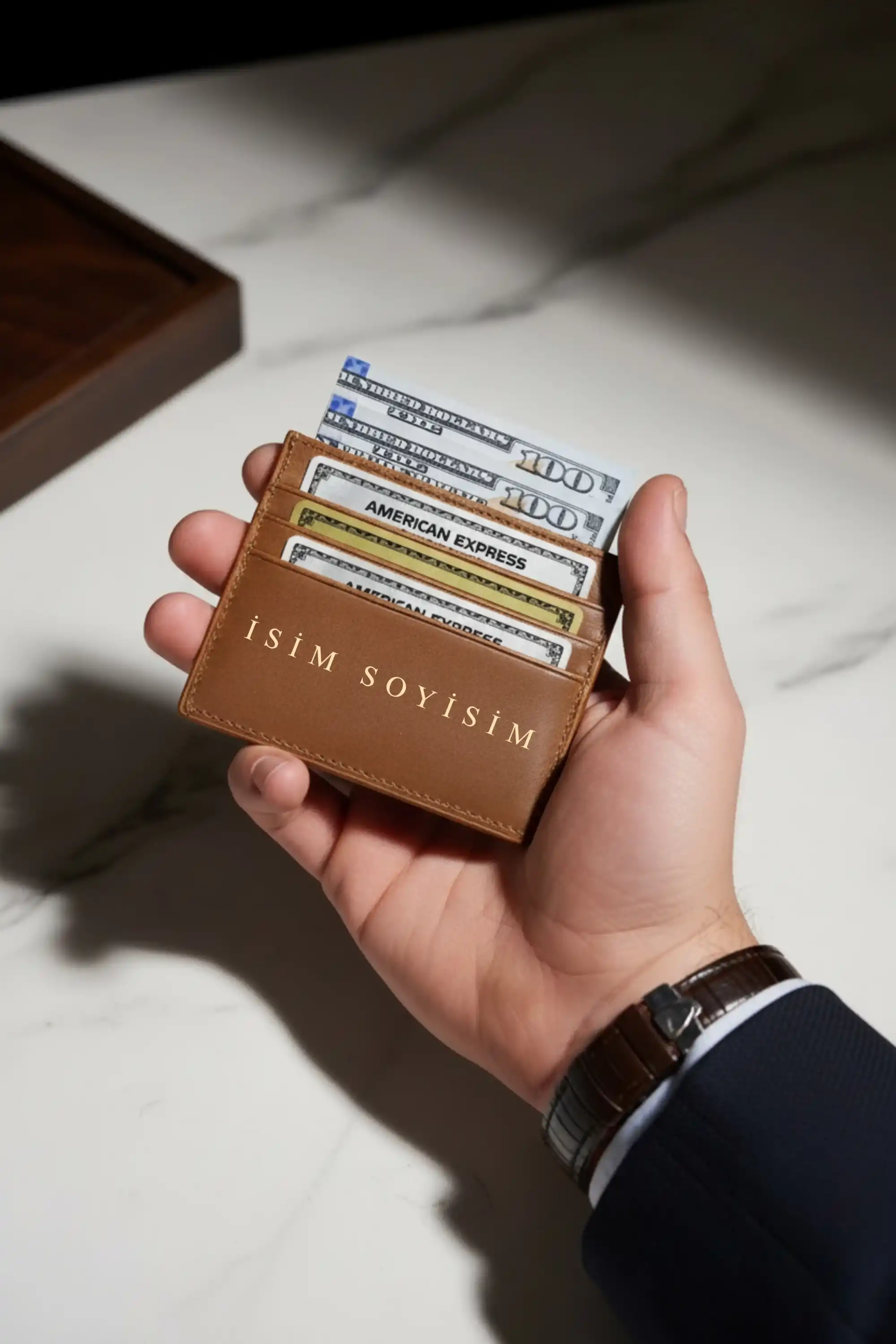 İsim Baskılı Hakiki Deri Kartlık & Cüzdan | 6 Kart Kapasiteli Crazy Taba