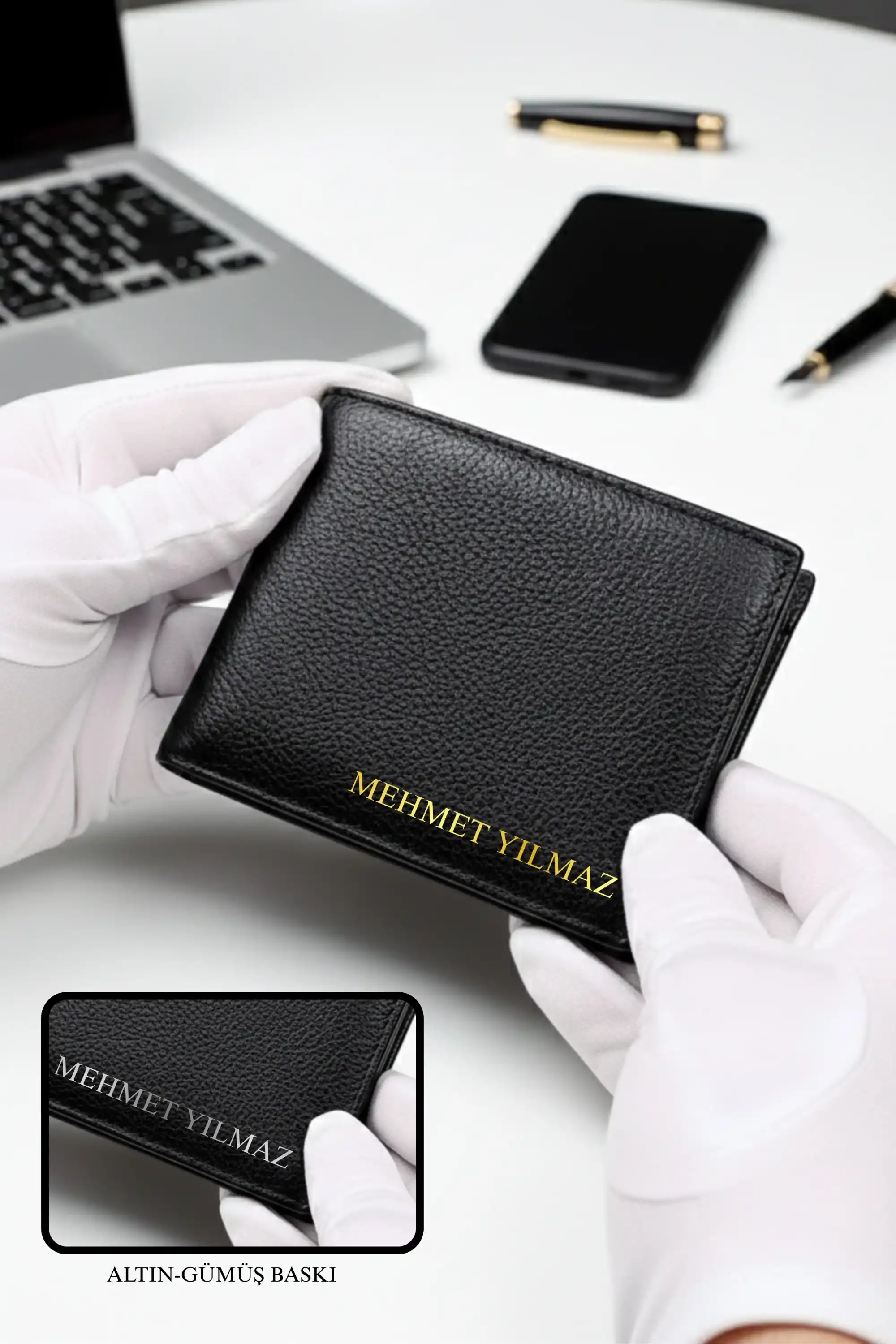 Hakiki Deri Erkek Cüzdan İsim Baskılı Yatay Cüzdan Kartlık Portföy