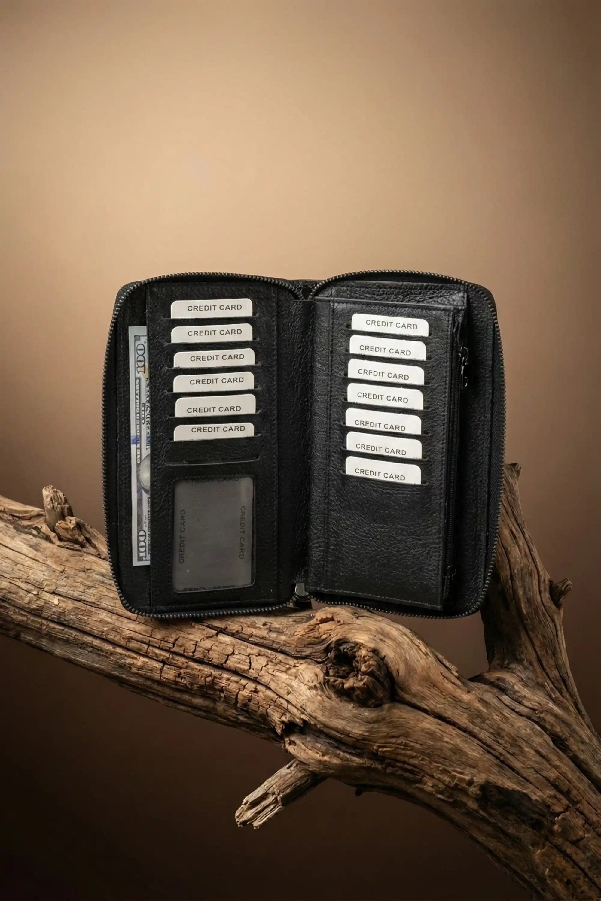 Hakiki Deri Kişiye Özel El Portföy Kartlı, Fermuarlı, İsim Baskılı