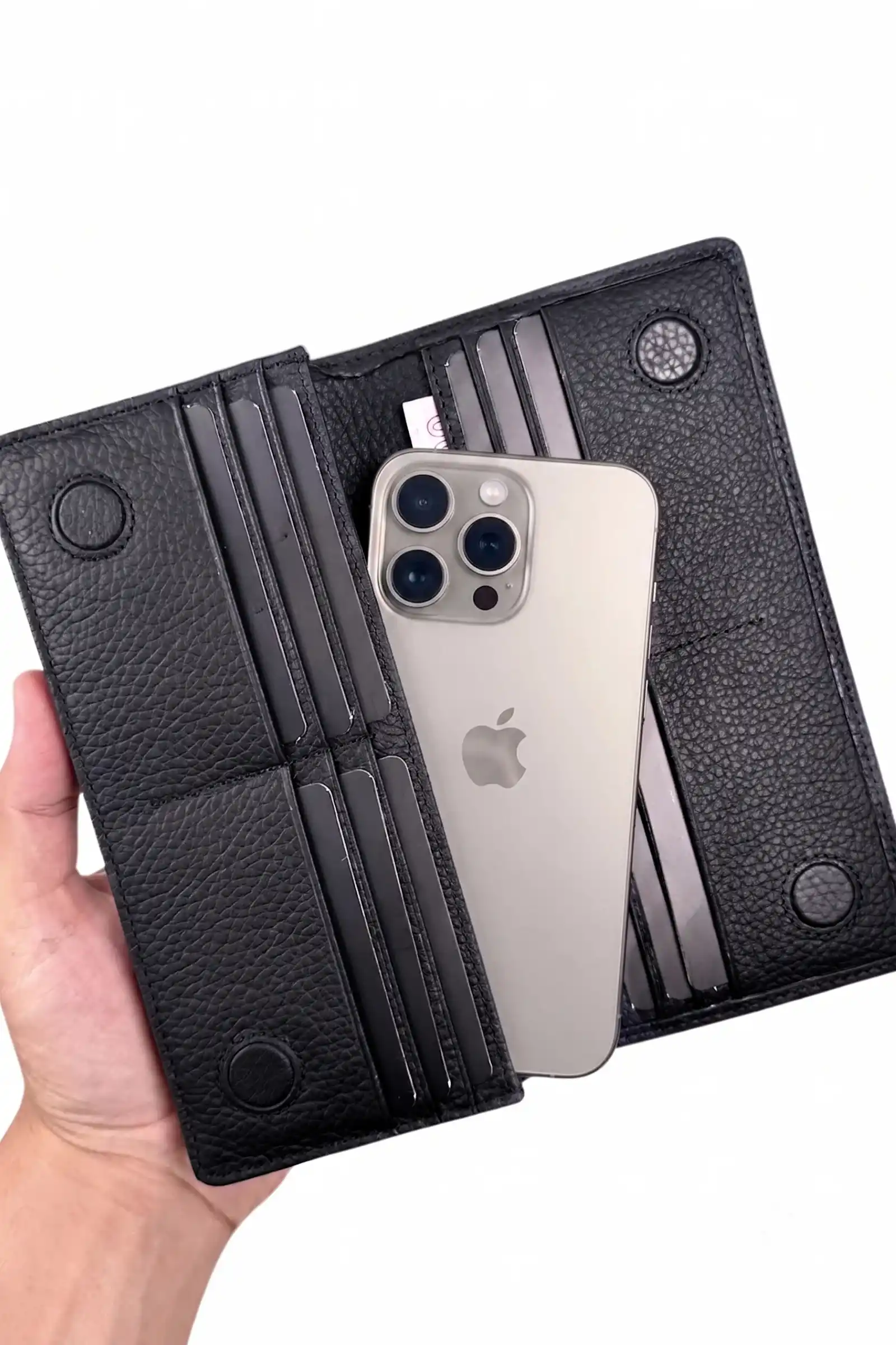 İsim Baskılı Hakiki Deri Portföy Telefon Bölmeli Unisex Cüzdan Siyah