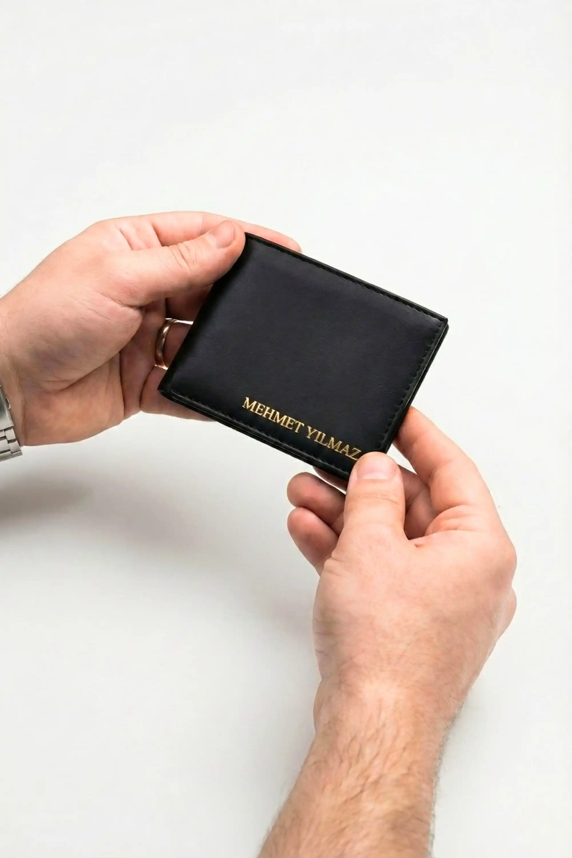 Kişiye Özel İsim Baskılı Minimal Erkek Cüzdan & Kartlık - 8 Kart ve Kağıt Para Bölmeli İnce Tasarım
