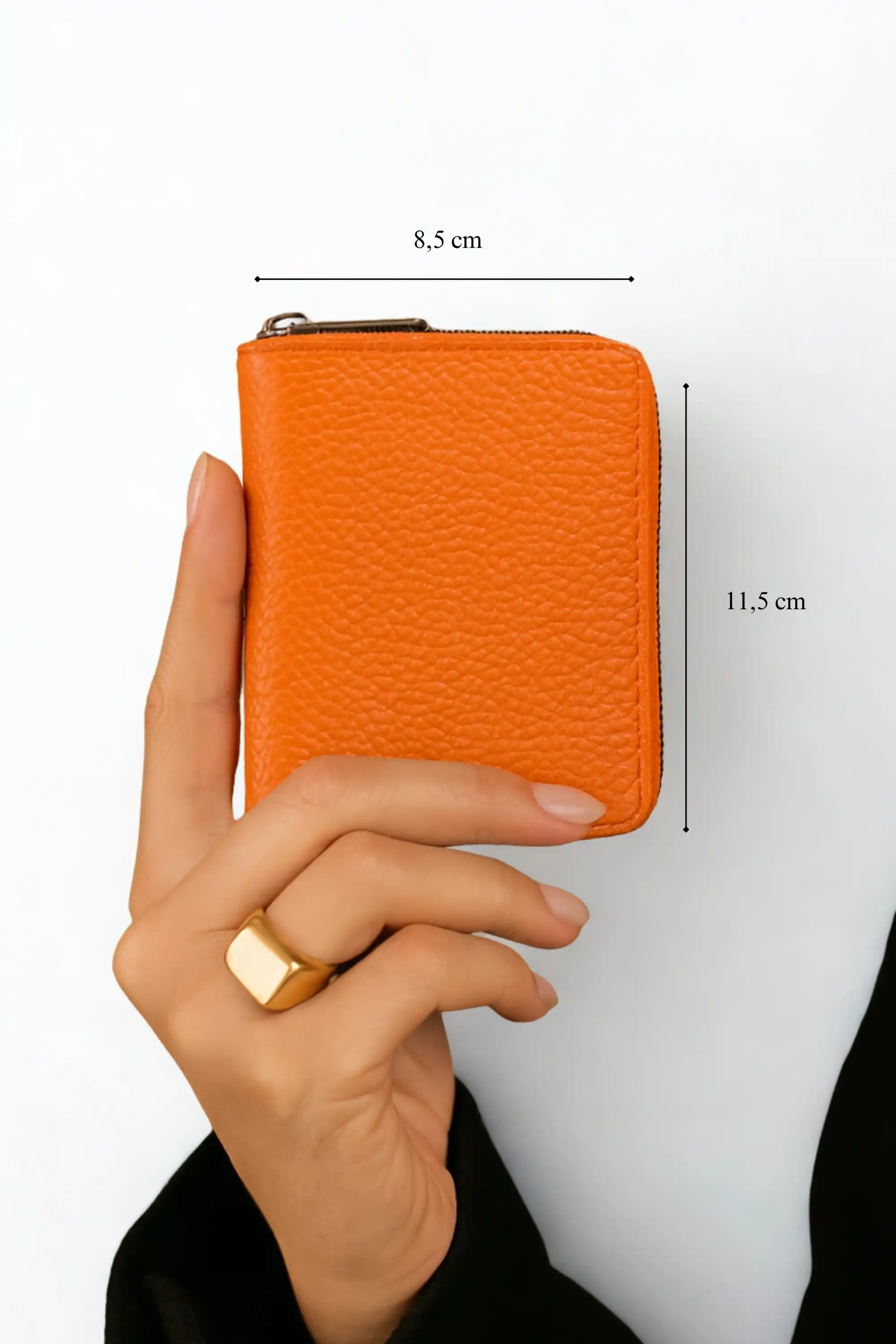 Kadın Vegan Deri Fermuarlı Portföy Turuncu Cüzdan Kartlık